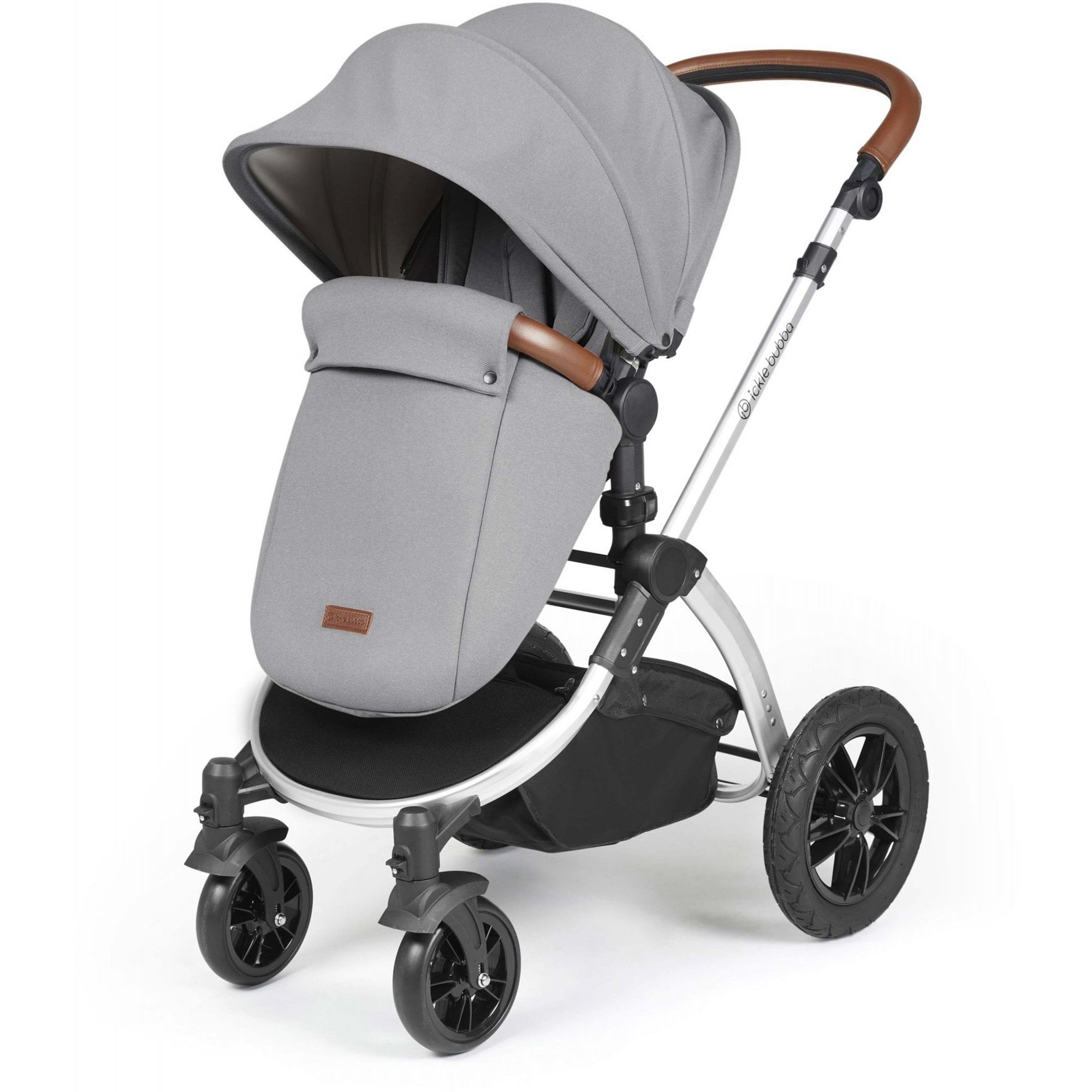 Ickle Bubba Stomp Luxe 12 Piece Travel System + Nimbus Car Seat & ISOFIX Base Pearl Grey