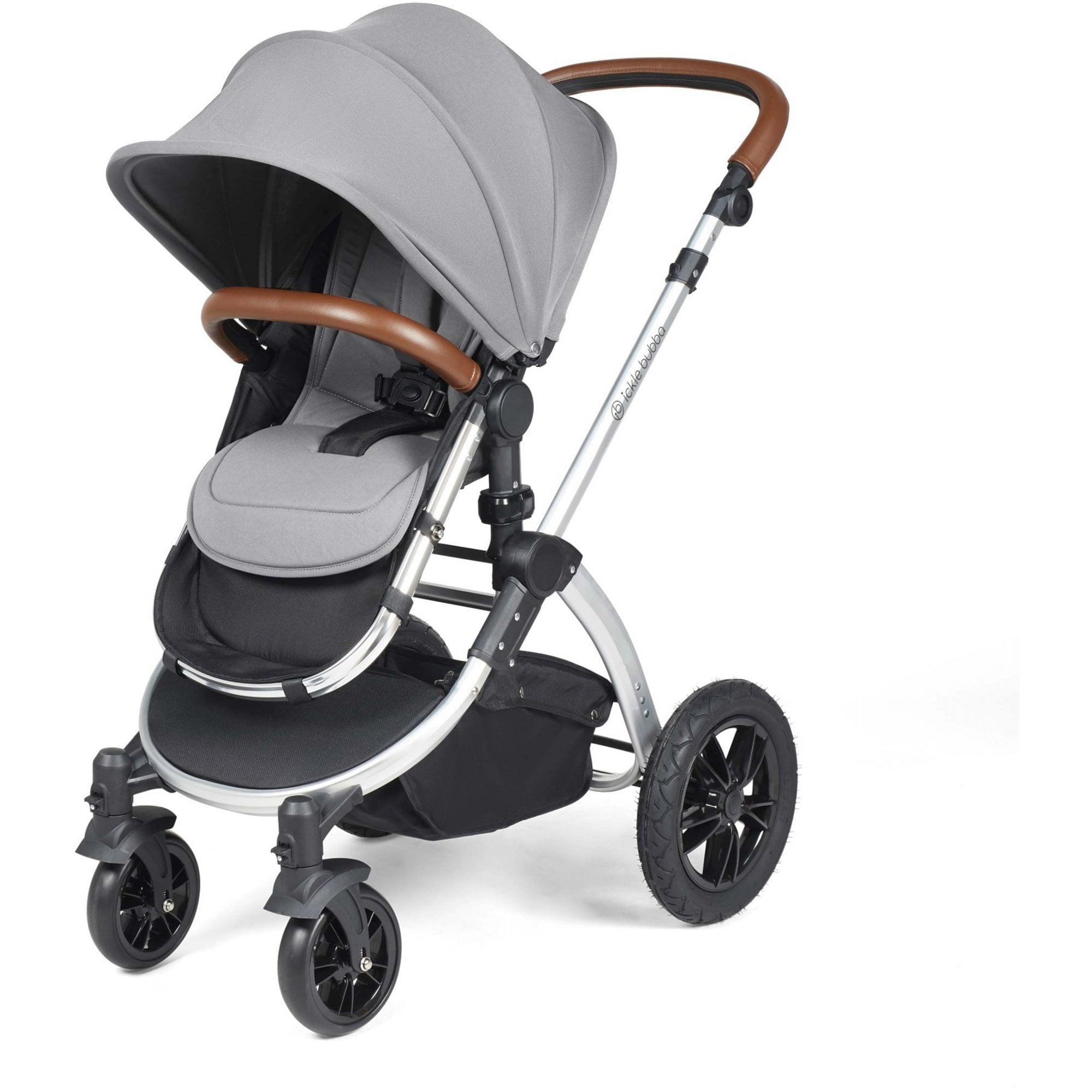 Ickle Bubba Stomp Luxe 12 Piece Travel System + Nimbus Car Seat & ISOFIX Base Pearl Grey