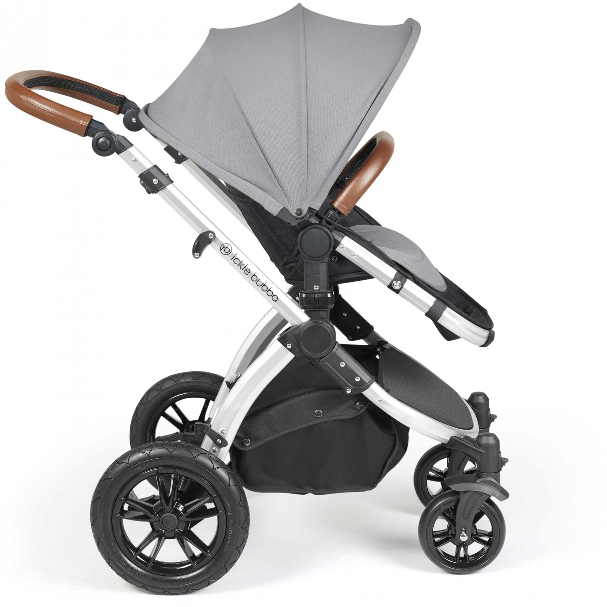 Ickle Bubba Stomp Luxe 12 Piece Travel System + Nimbus Car Seat & ISOFIX Base Pearl Grey