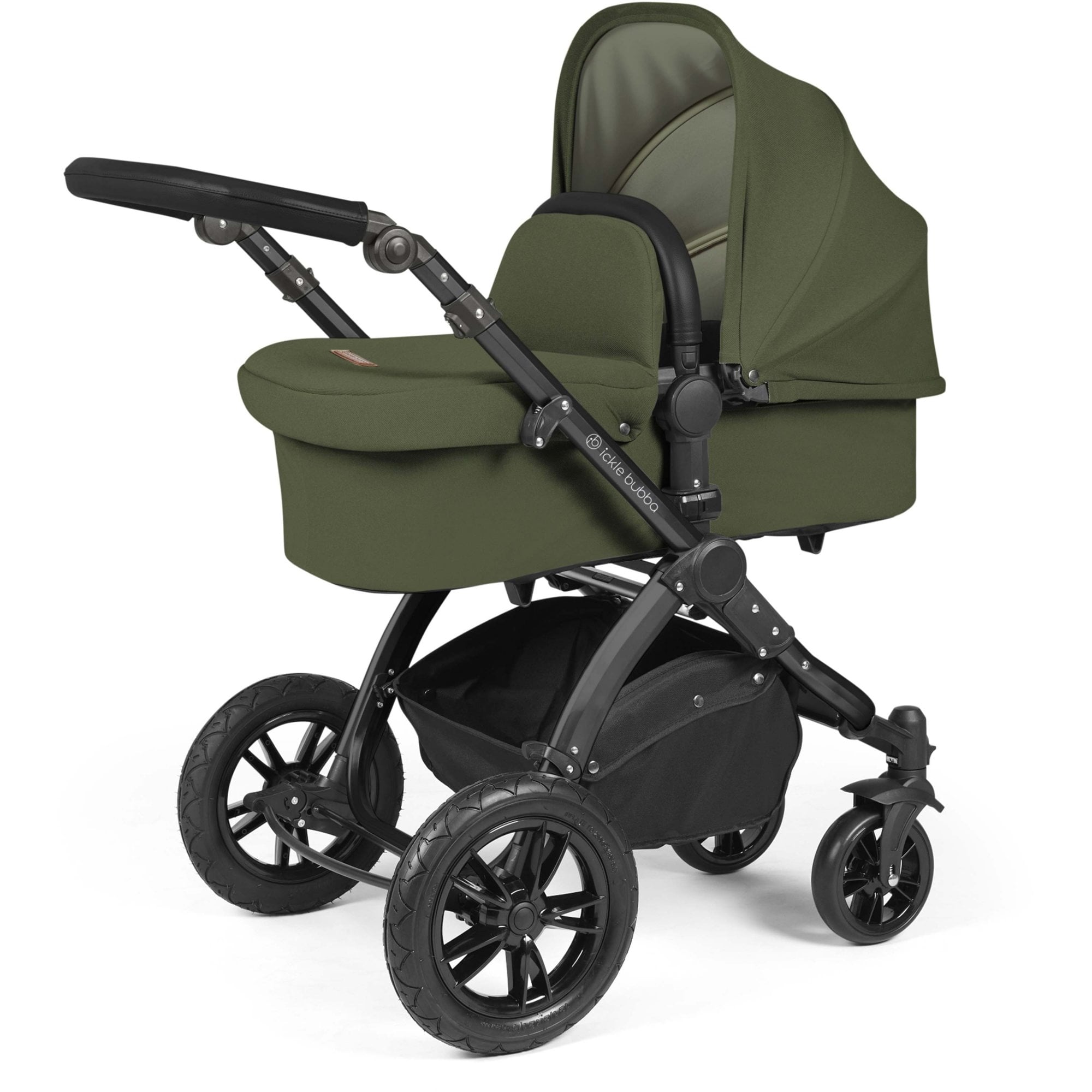 Ickle Bubba Stomp Luxe 12 Piece Travel System + Nimbus Car Seat & ISOFIX Base Woodland