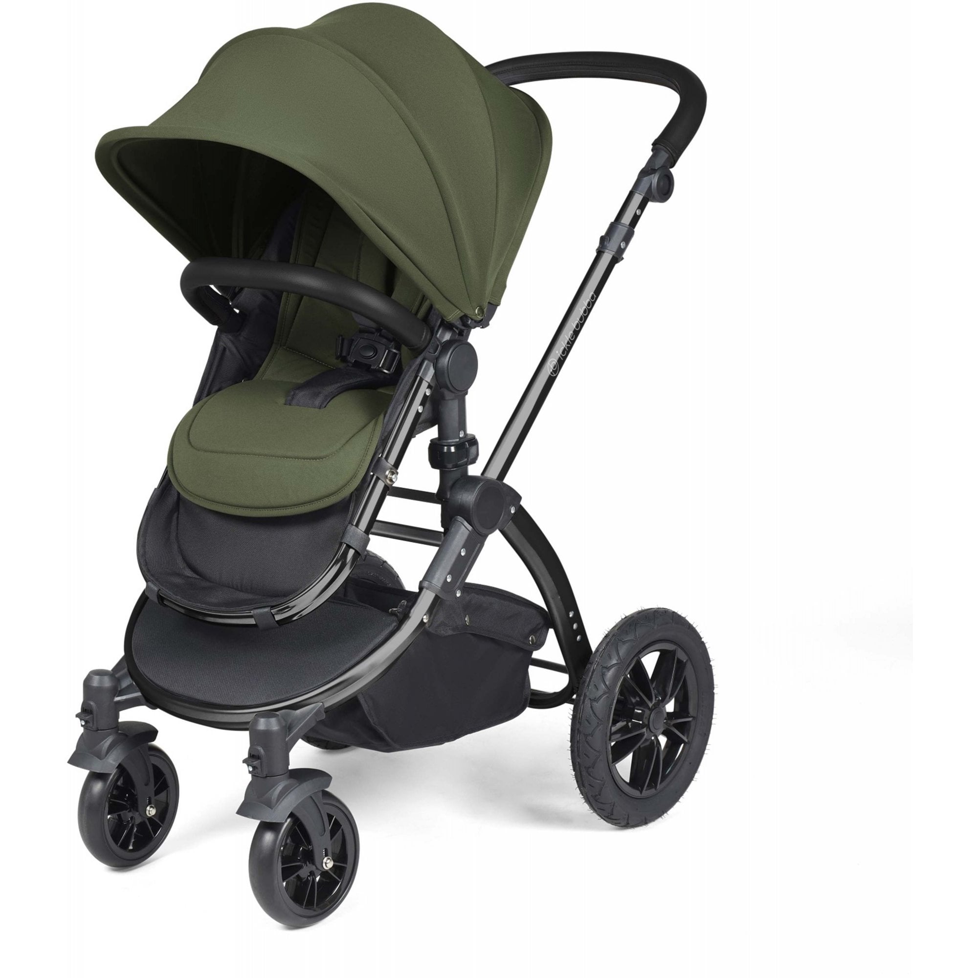 Ickle Bubba Stomp Luxe 12 Piece Travel System + Nimbus Car Seat & ISOFIX Base Woodland