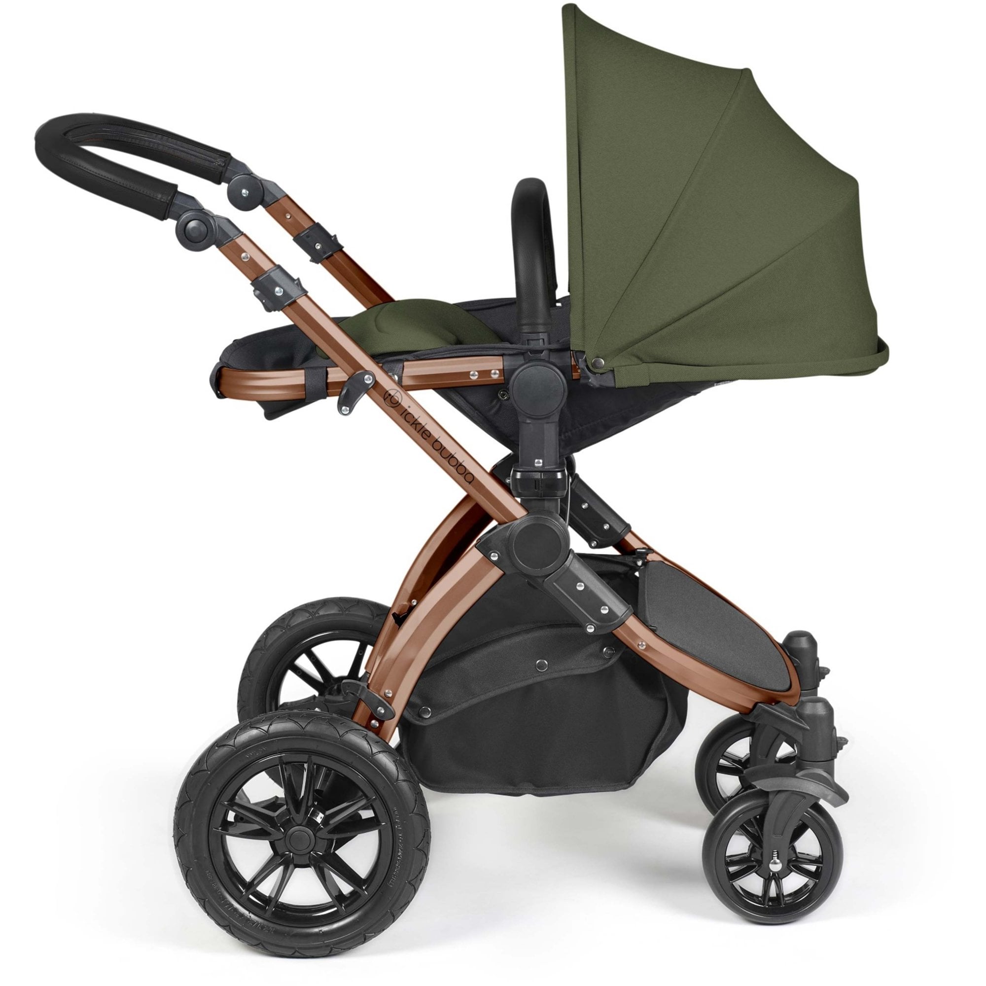 Ickle Bubba Stomp Luxe 12 Piece Travel System + Nimbus Car Seat & ISOFIX Base Woodland