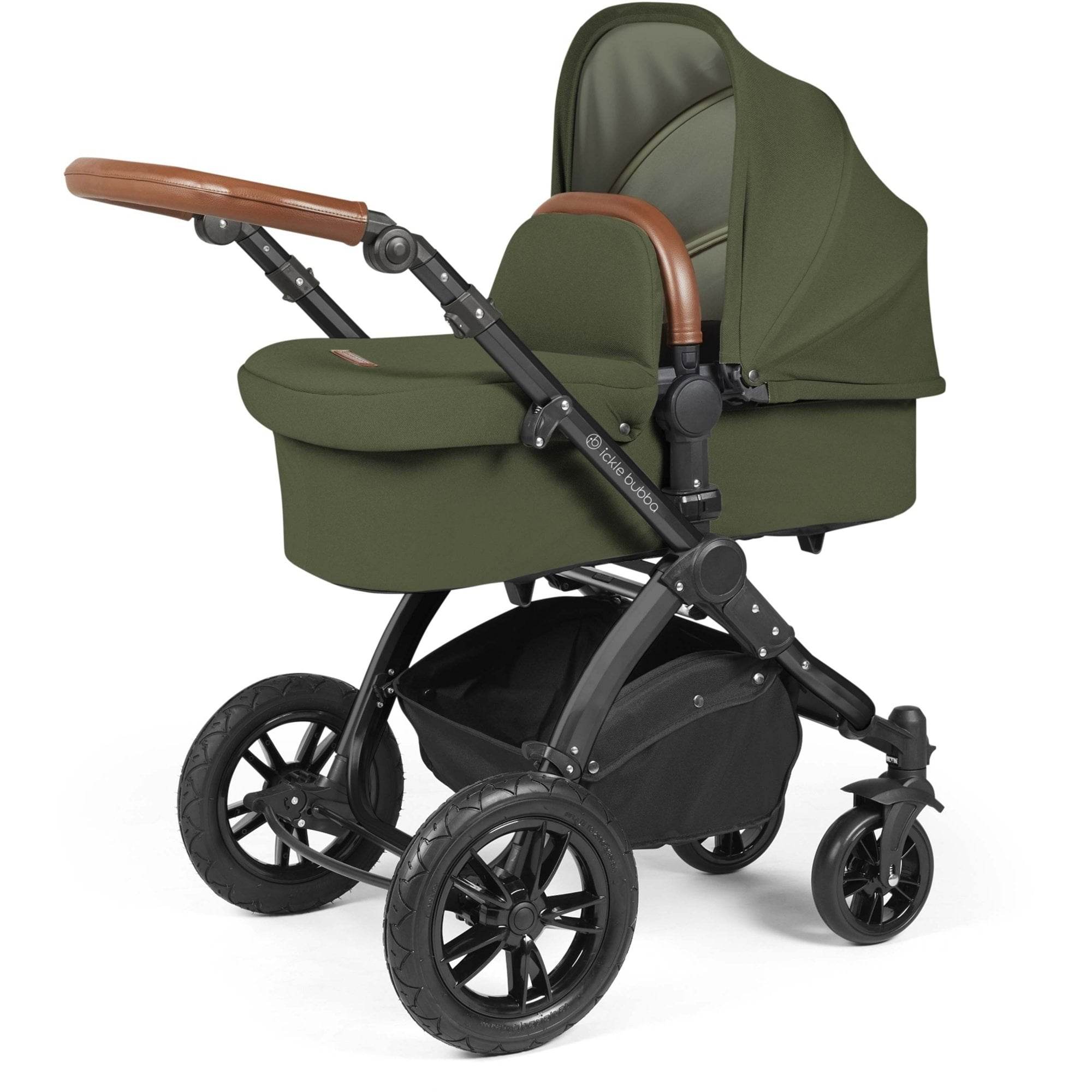 Ickle Bubba Stomp Luxe 12 Piece Travel System + Nimbus Car Seat & ISOFIX Base Woodland