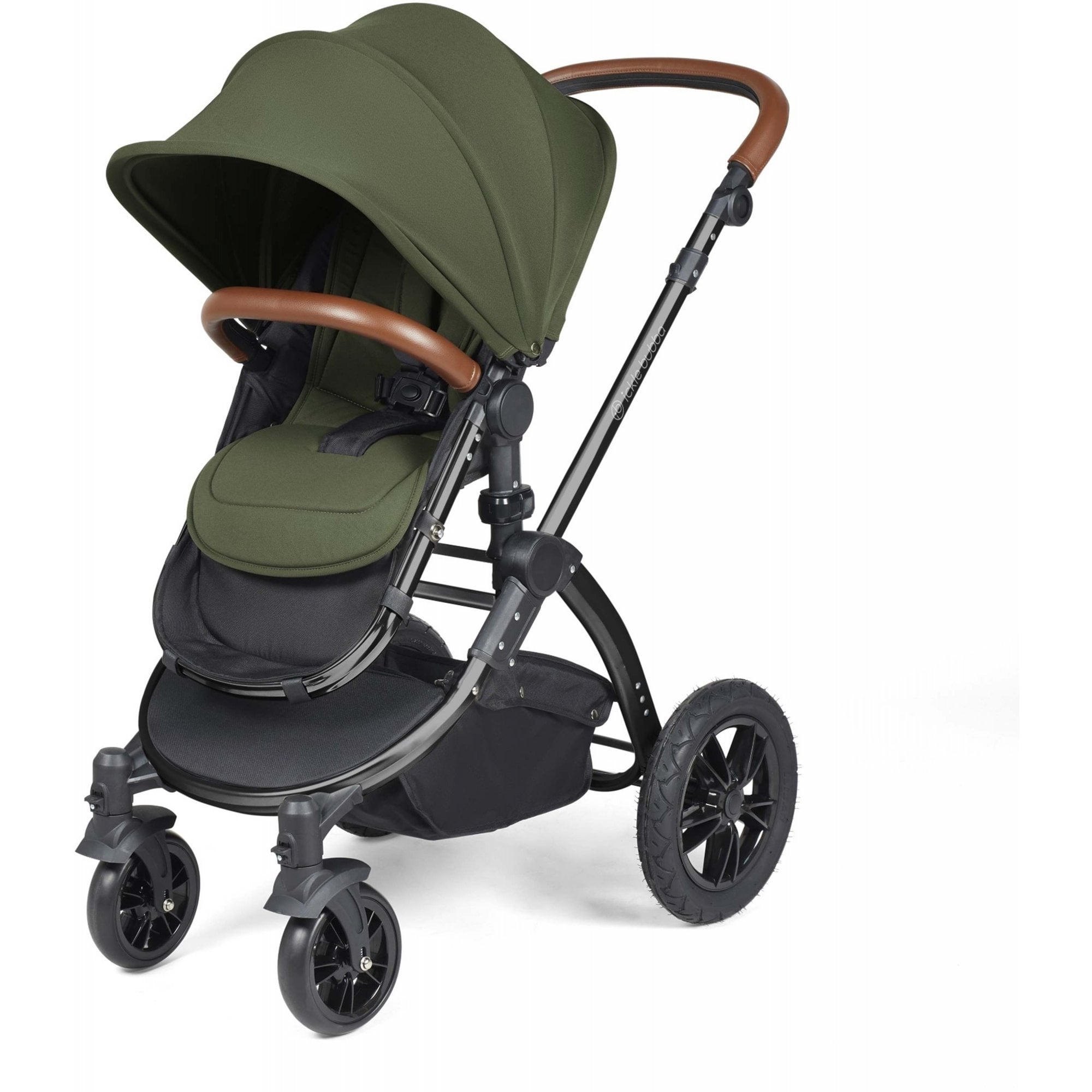 Ickle Bubba Stomp Luxe 12 Piece Travel System + Nimbus Car Seat & ISOFIX Base Woodland