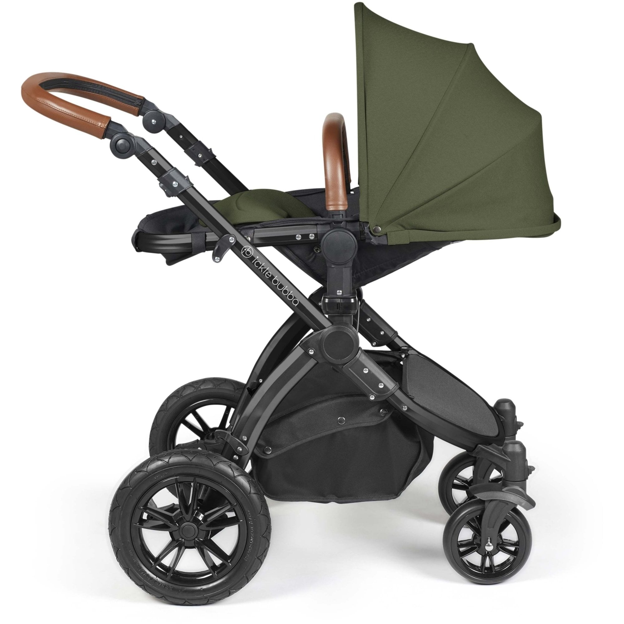 Ickle Bubba Stomp Luxe 12 Piece Travel System + Nimbus Car Seat & ISOFIX Base Woodland