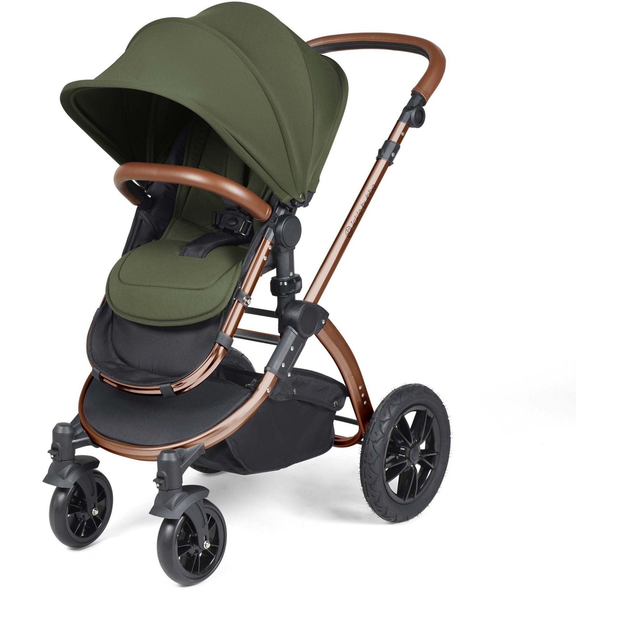 Ickle Bubba Stomp Luxe 12 Piece Travel System + Nimbus Car Seat & ISOFIX Base Woodland