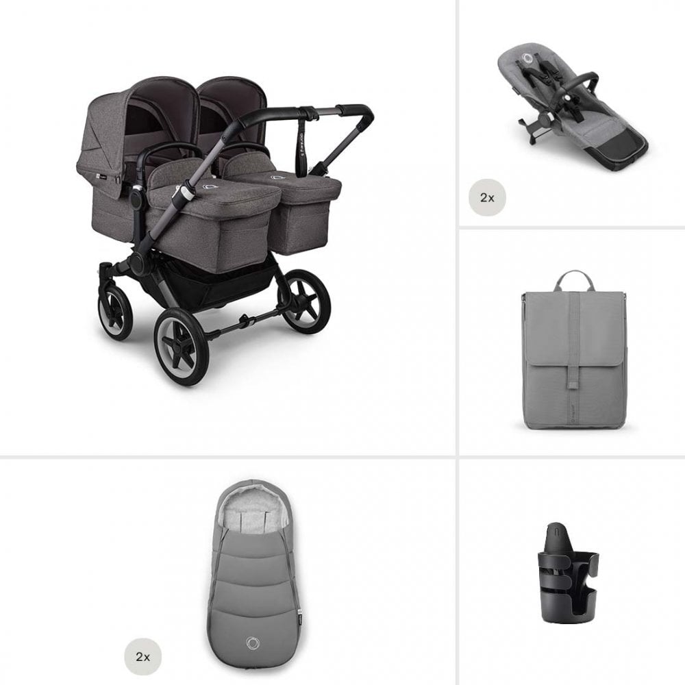 Bugaboo Donkey 5 Twin Complete Essential Bundle Grey Melange