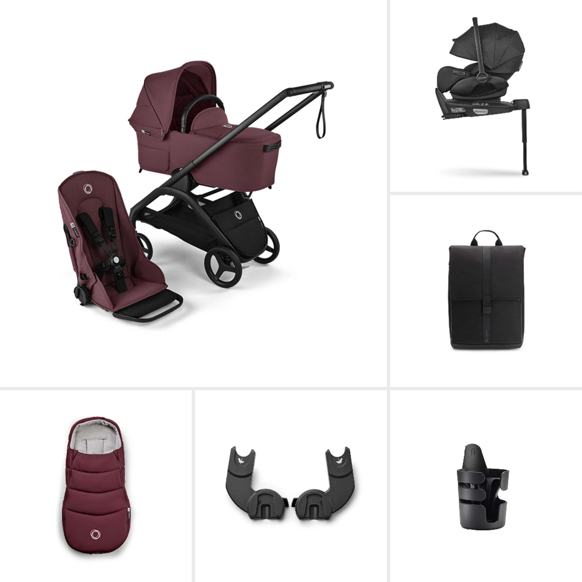 Bugaboo Dragonfly Ultimate Newborn Bundle Dark Cherry