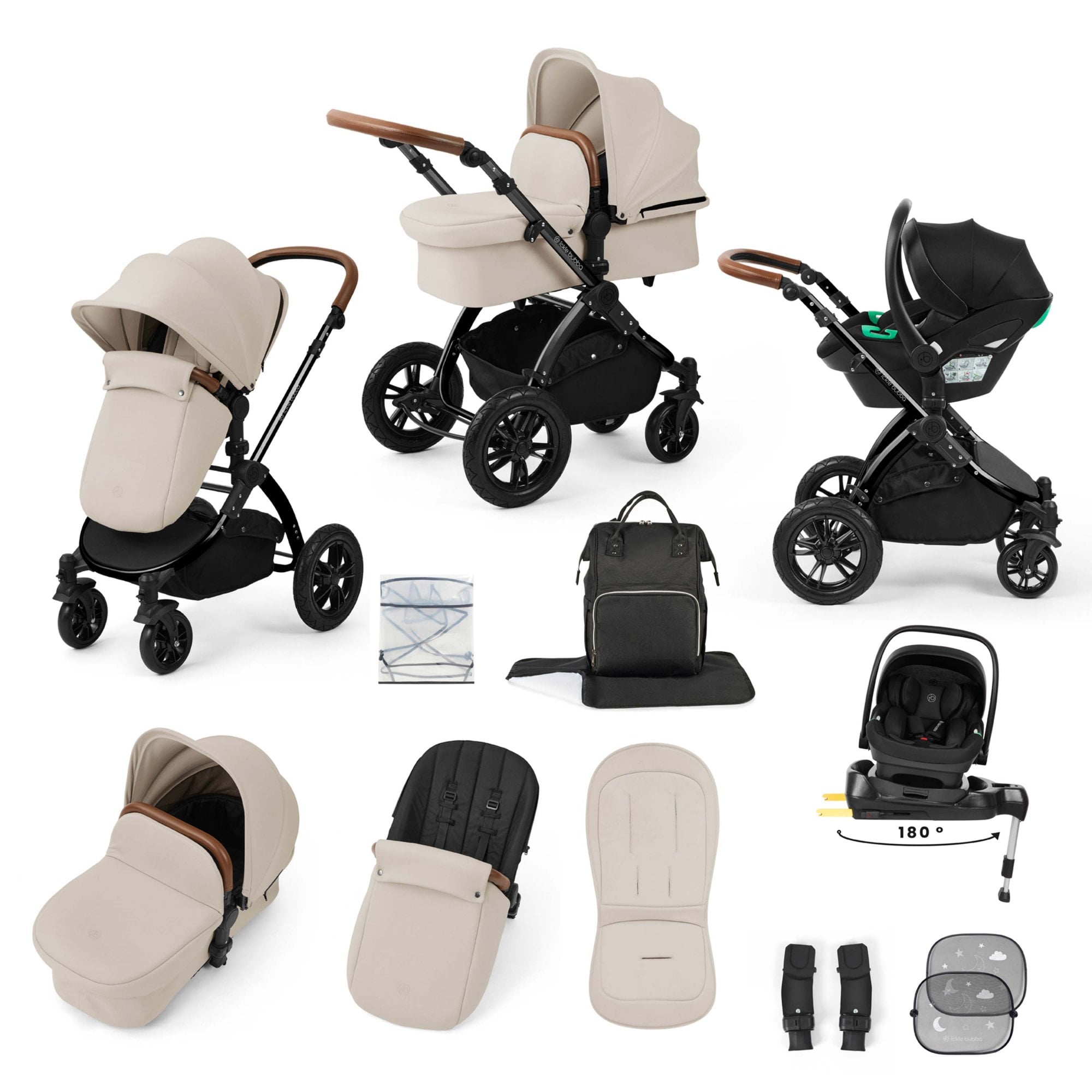 Ickle Bubba Stomp Luxe 12 Piece Travel System + Nimbus Car Seat & ISOFIX Base Stone