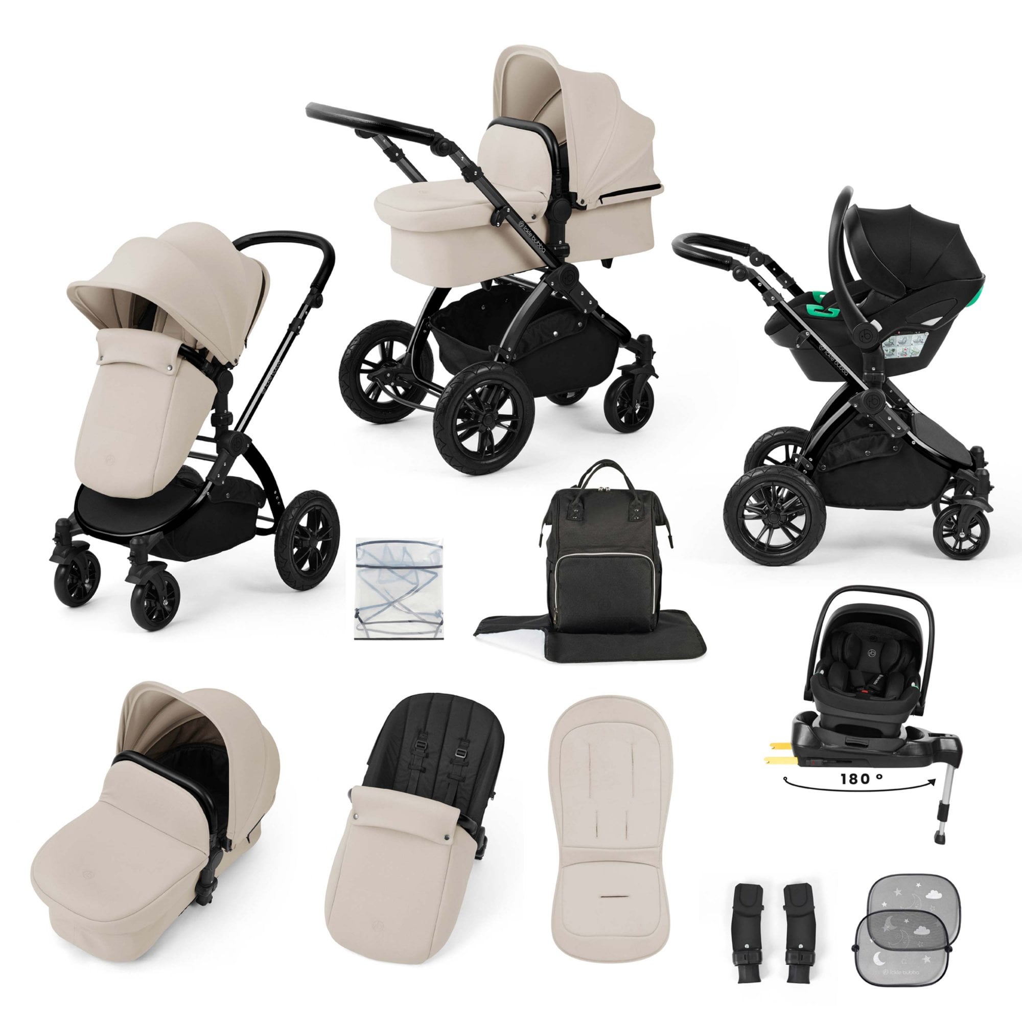 Ickle Bubba Stomp Luxe 12 Piece Travel System + Nimbus Car Seat & ISOFIX Base Stone