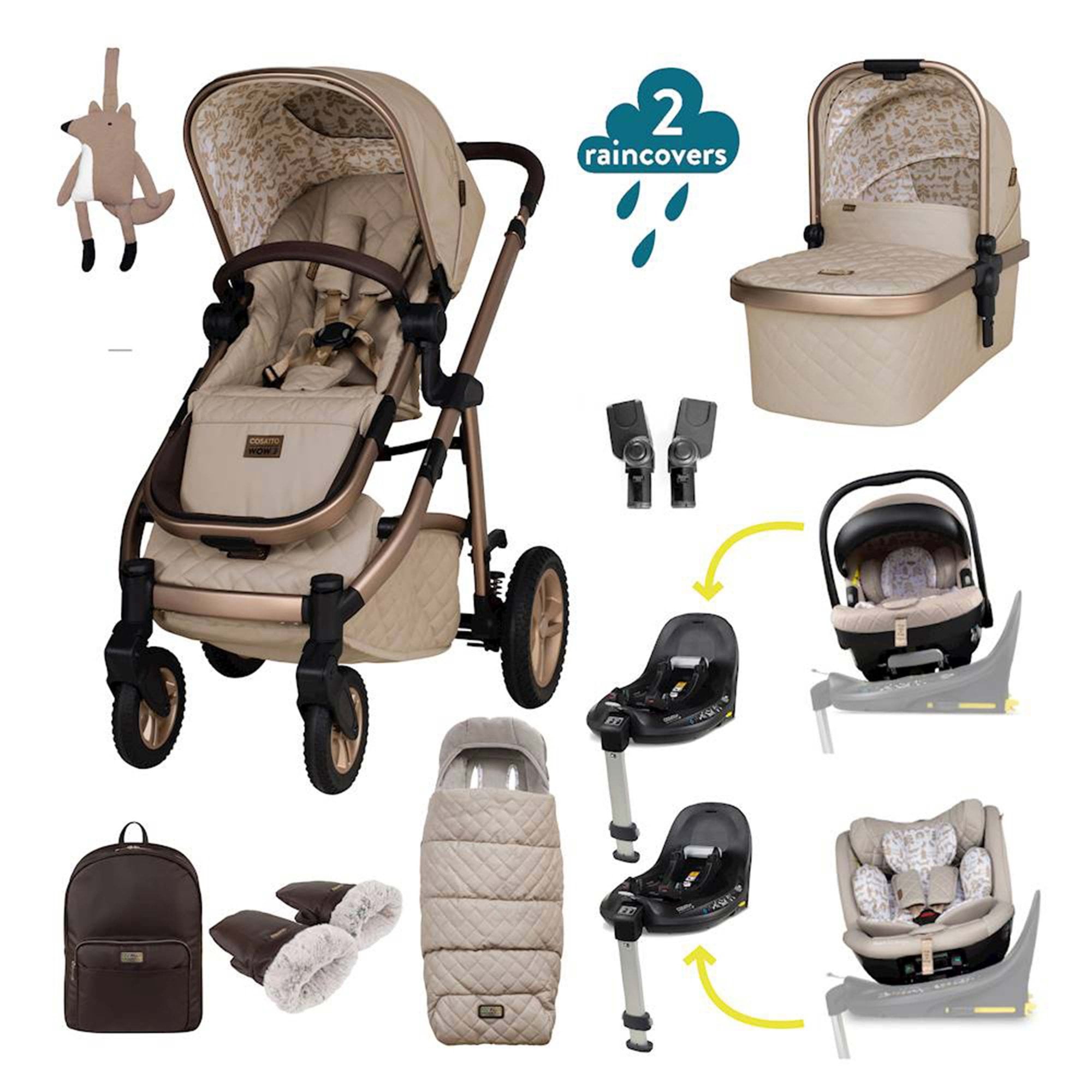 Cosatto Wow 3 Family All Stage Duo Base All Seasons Bundle Whisper