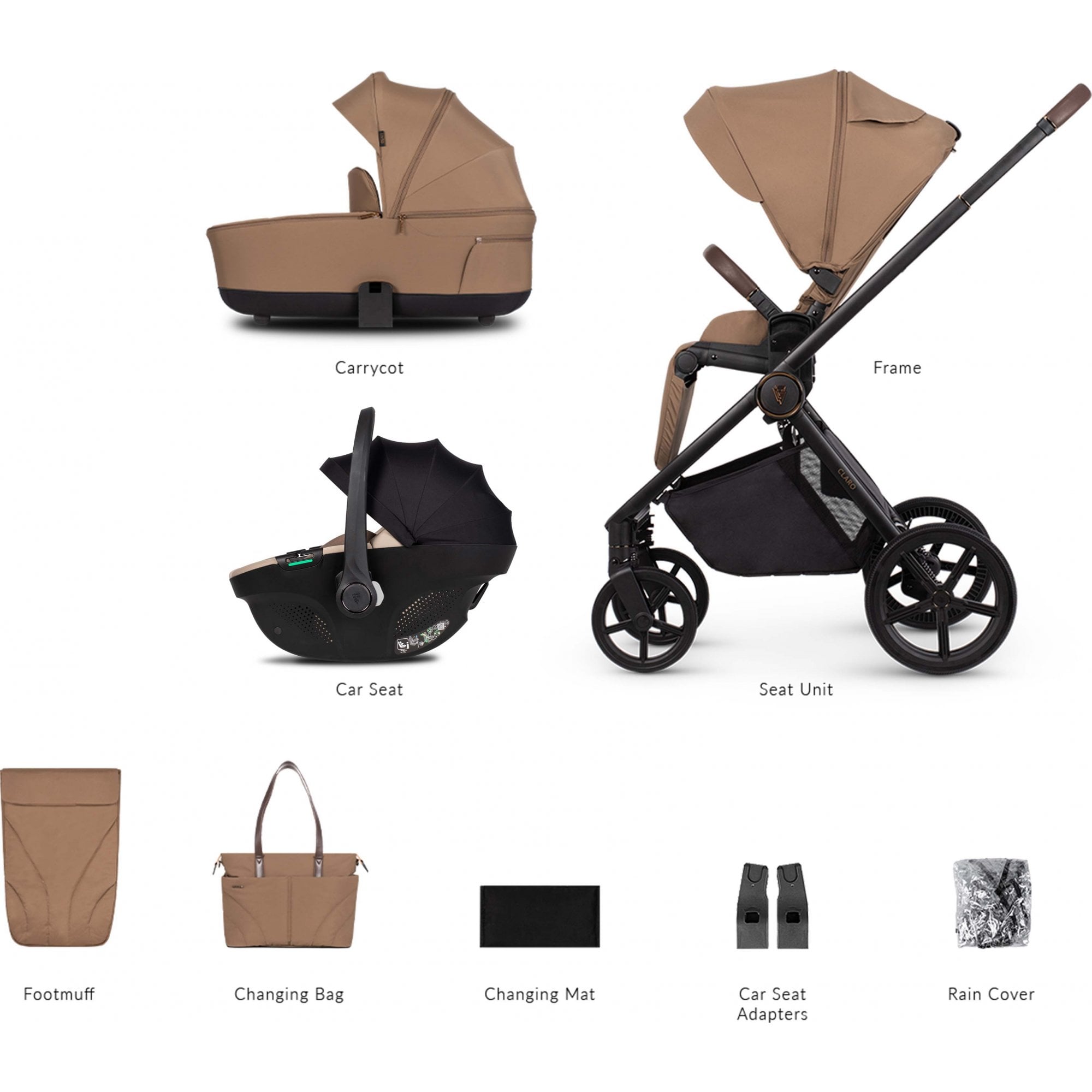 Venicci Claro 3in1 Pram Caramel + Tiago Beige