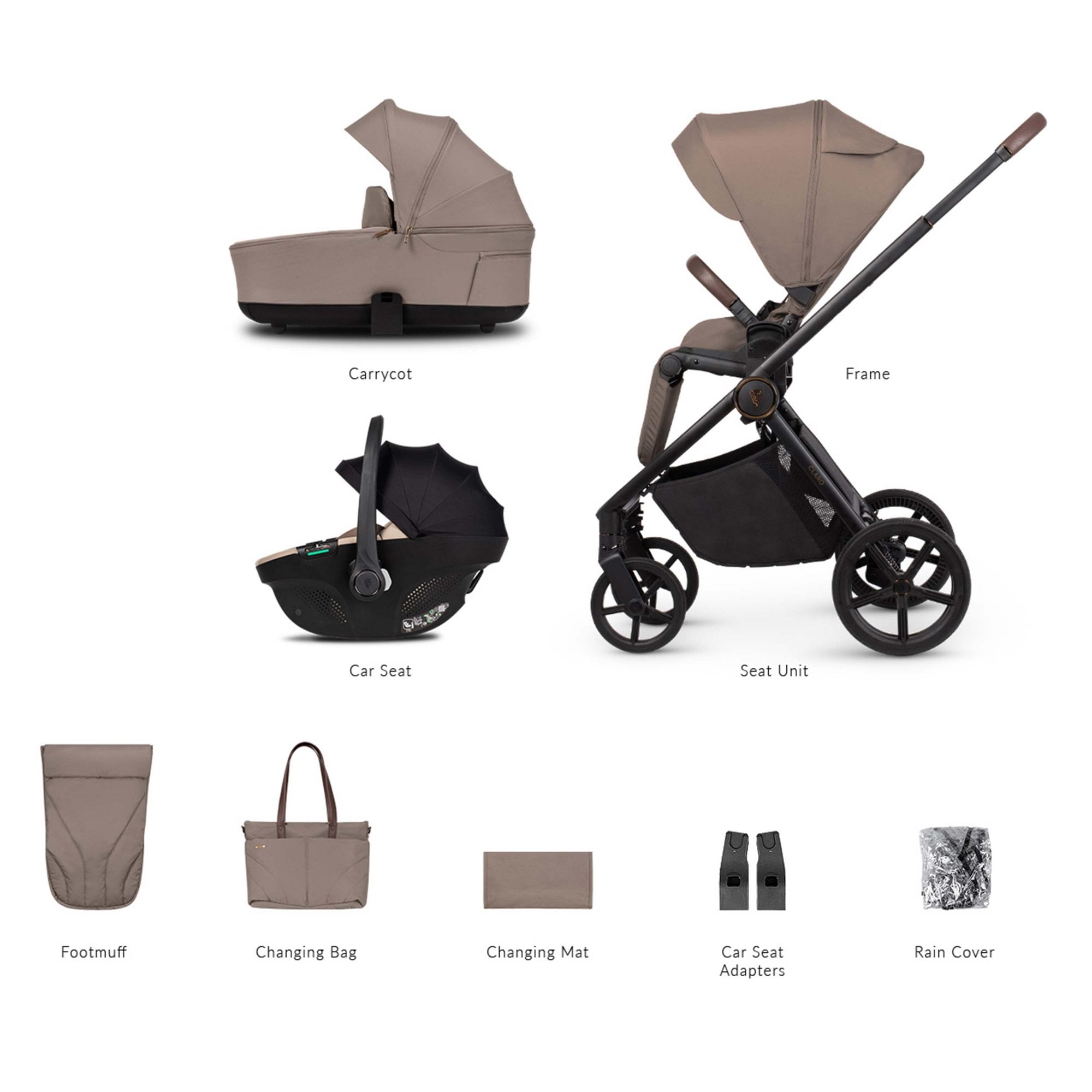 Venicci Claro 3in1 Pram Almond + Tiago Beige