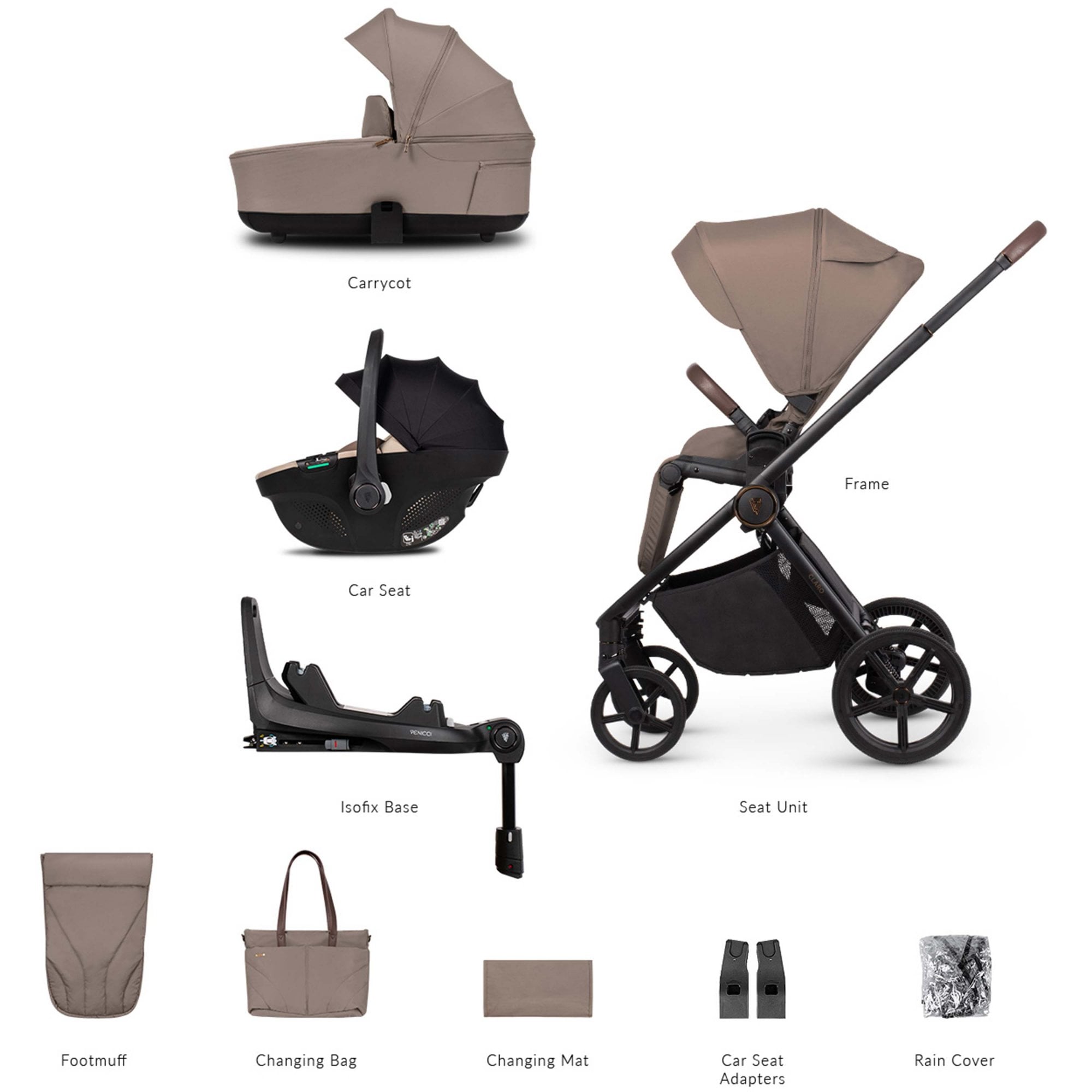 Venicci Claro 3in1 Pram & Base Almond + Taigo Beige & Base