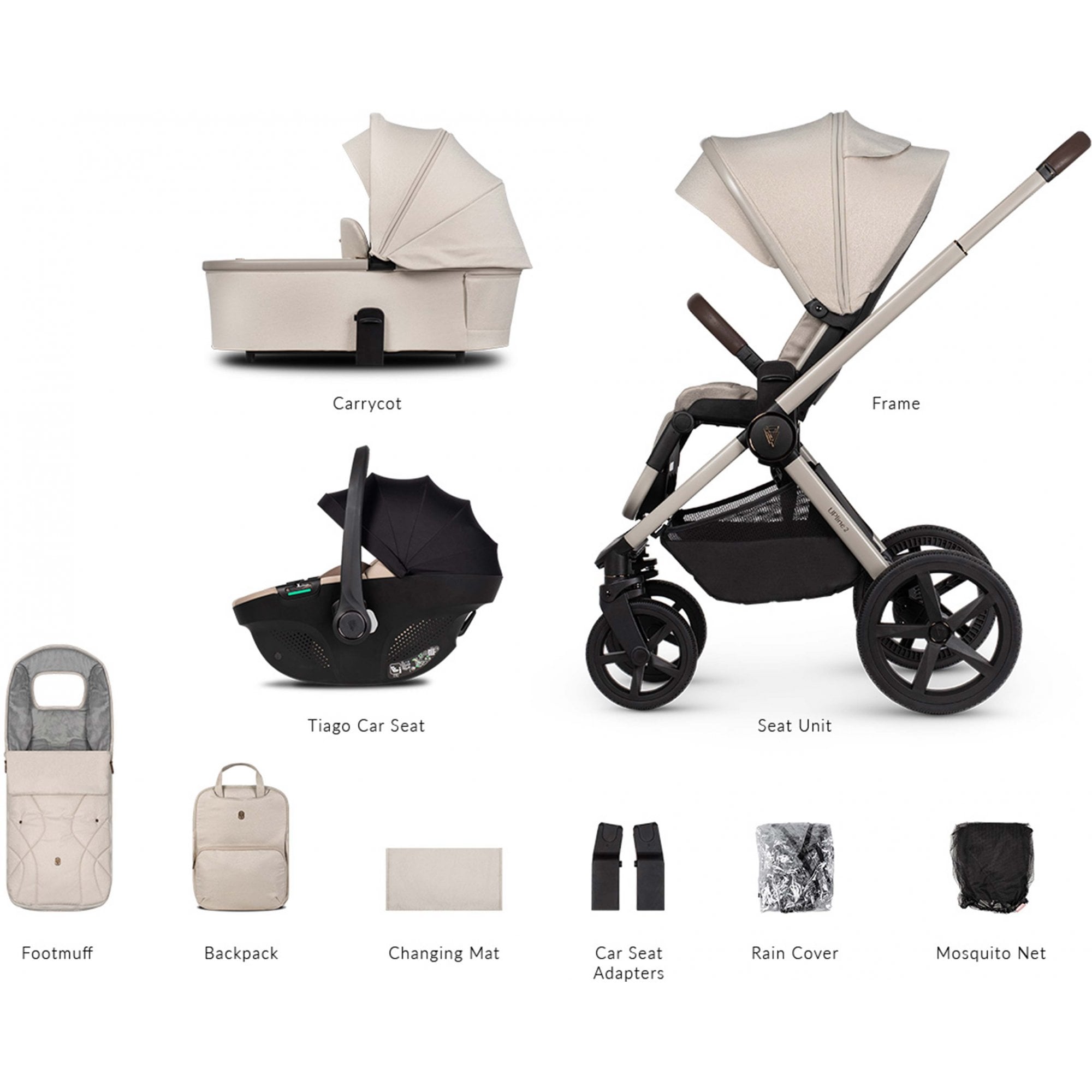 Venicci Upline 2 Stone Beige 3in1 Travel System + Taigo Beige