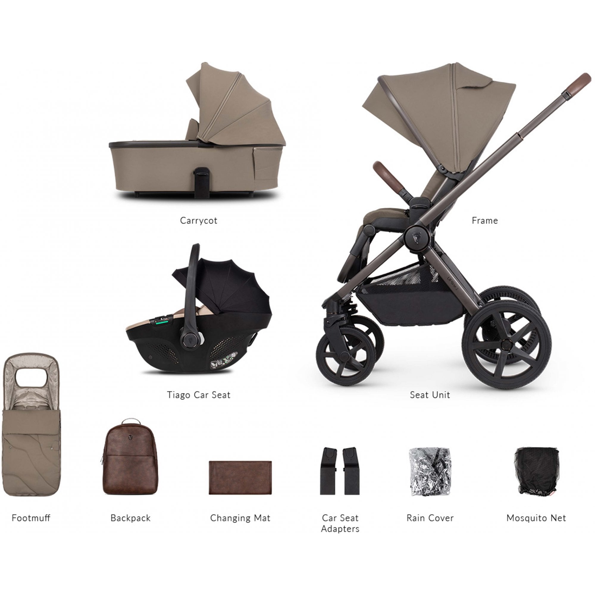 Venicci Upline 2 SE Powder 3in1 Travel System + Tiago Beige