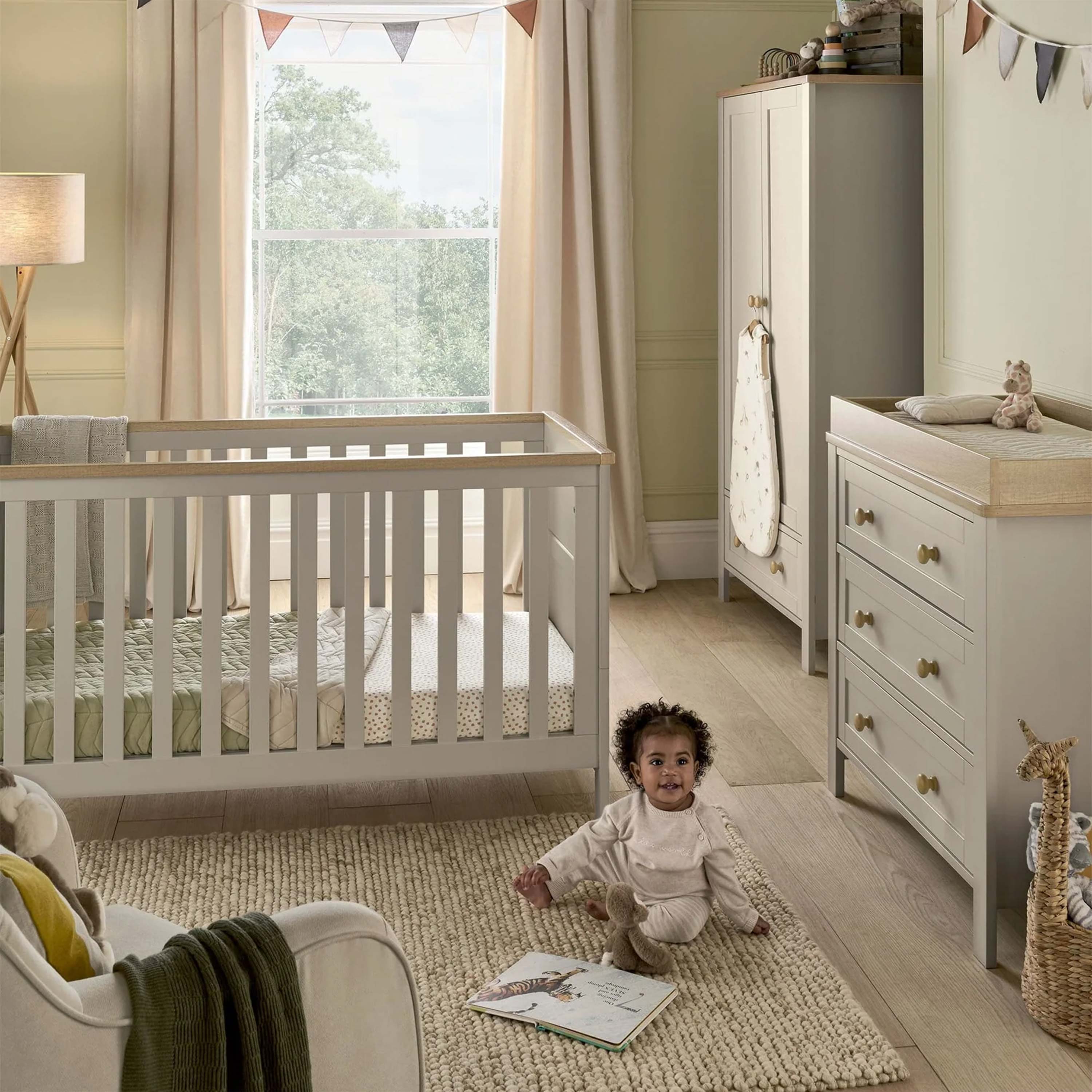 Mamas & Papas Wedmore 3 Piece Nursery Furniture Set - Cot Bed, Dresser & Wardrobe | Pebble Grey