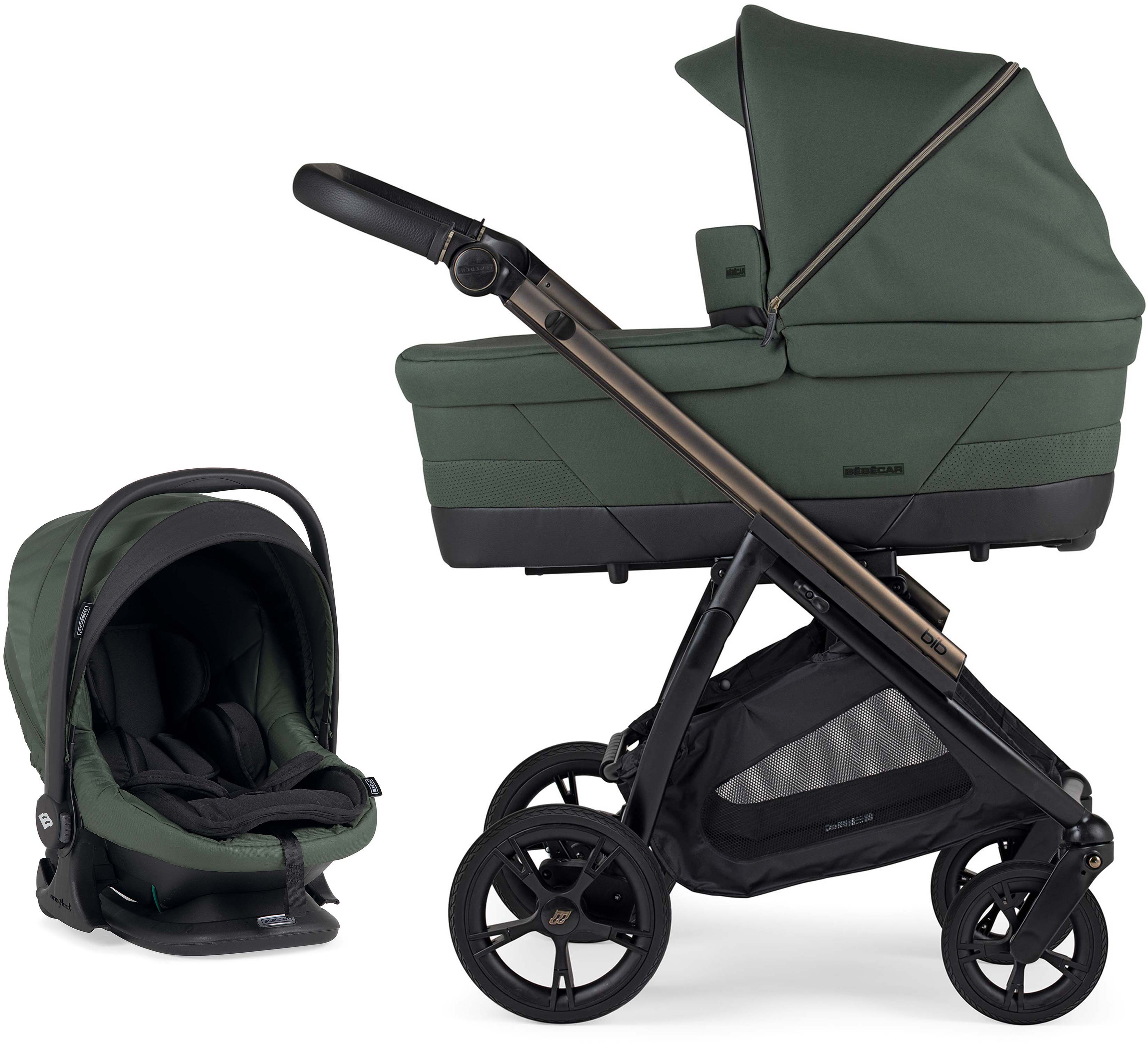 Bebecar Trio BIB Travel System Dark Green | Pushchair, Carrycot & Car Seat