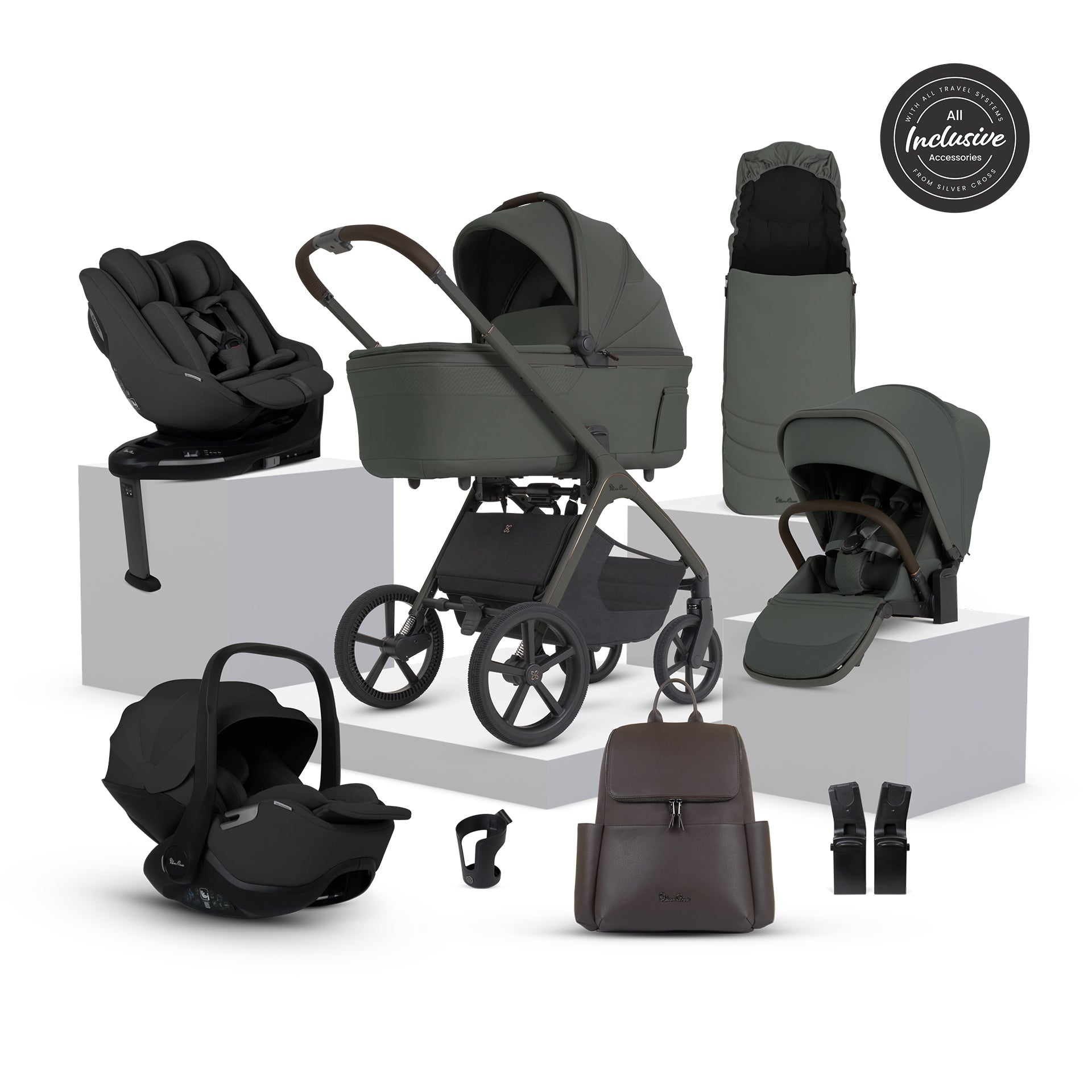 Silver Cross Cove 2 Ultimate 360 Family Car Seat Bundle | Pewter with Black Car Seats