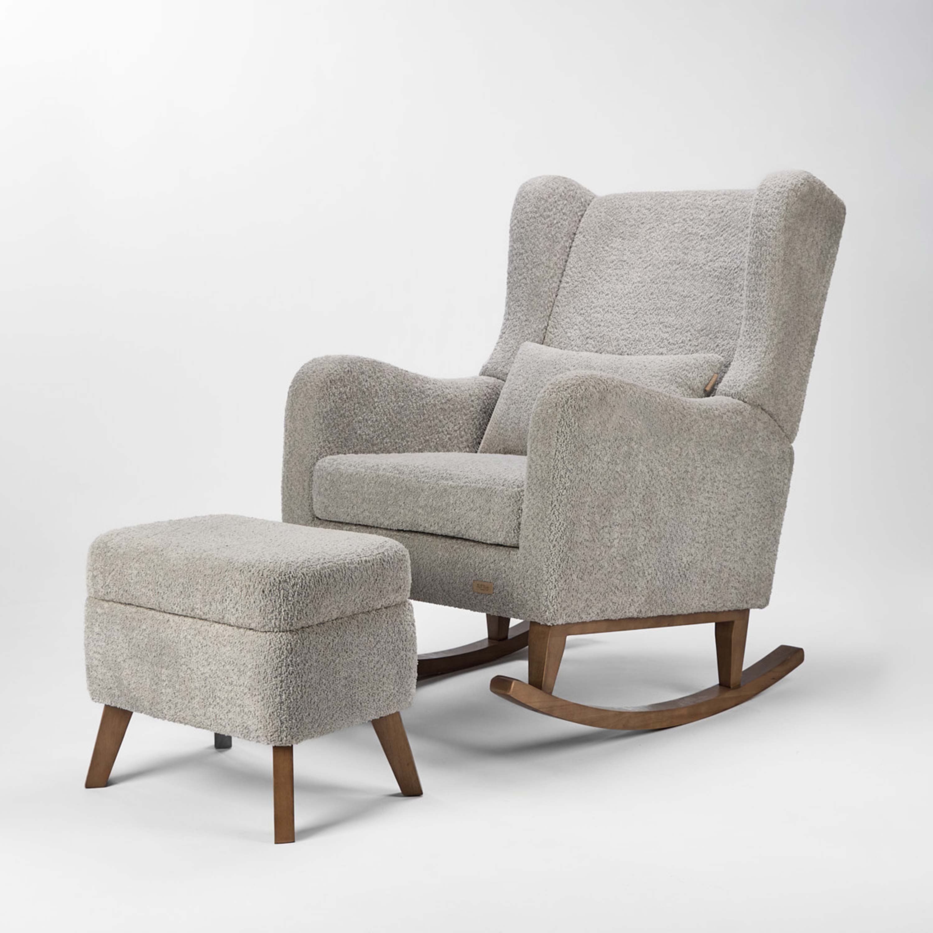 Harper Wingback Rocking Chair & Footstool - Teddy Cloud Grey