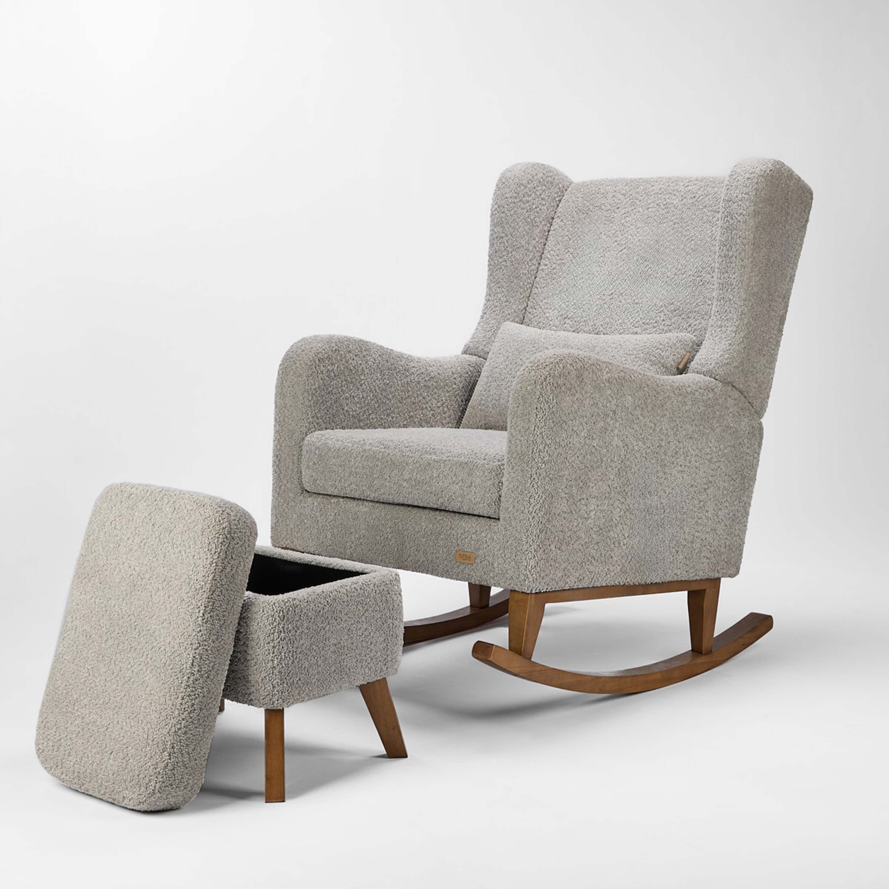Harper Wingback Rocking Chair & Footstool - Teddy Cloud Grey