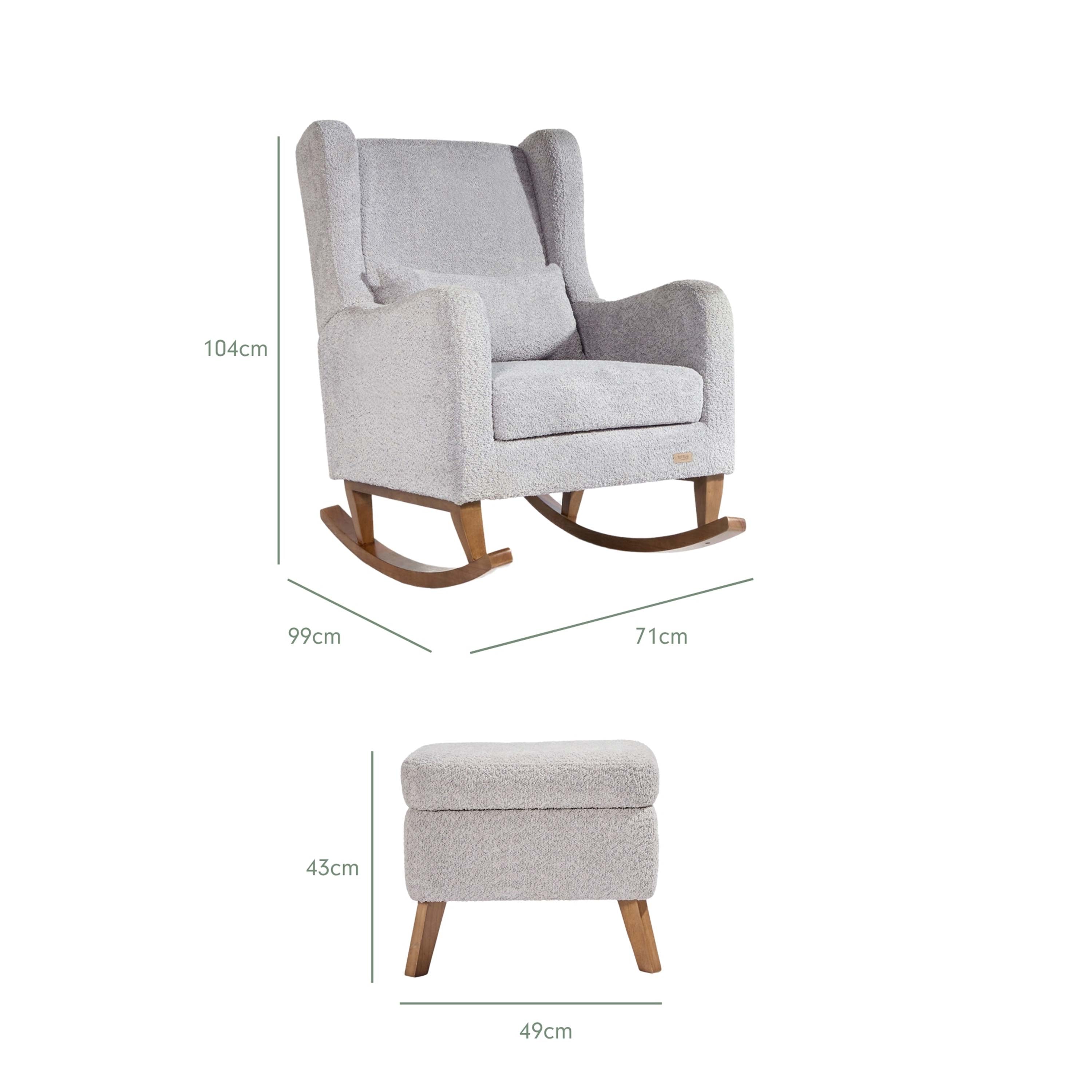 Harper Wingback Rocking Chair & Footstool - Teddy Cloud Grey