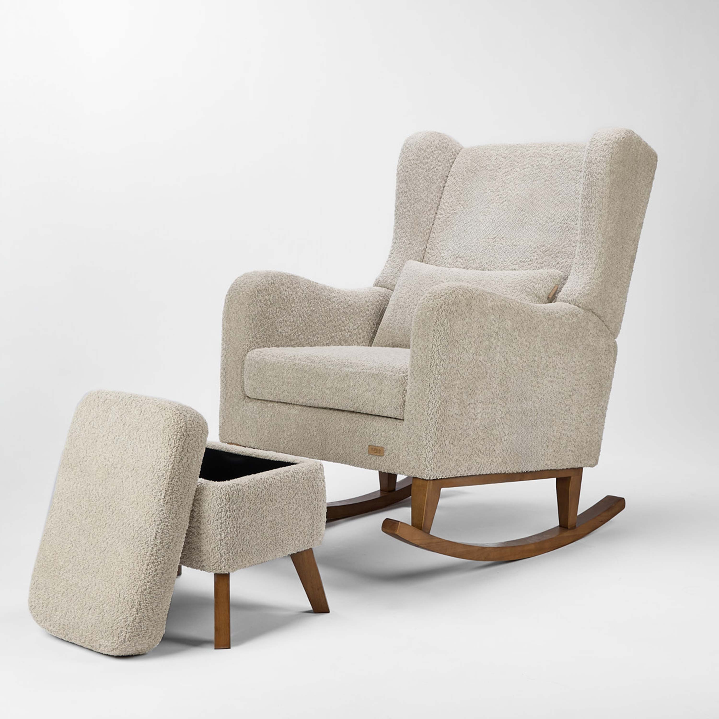Tutti Bambini Harper Wingback Rocking Chair & Foot Stool - Teddy Mushroom