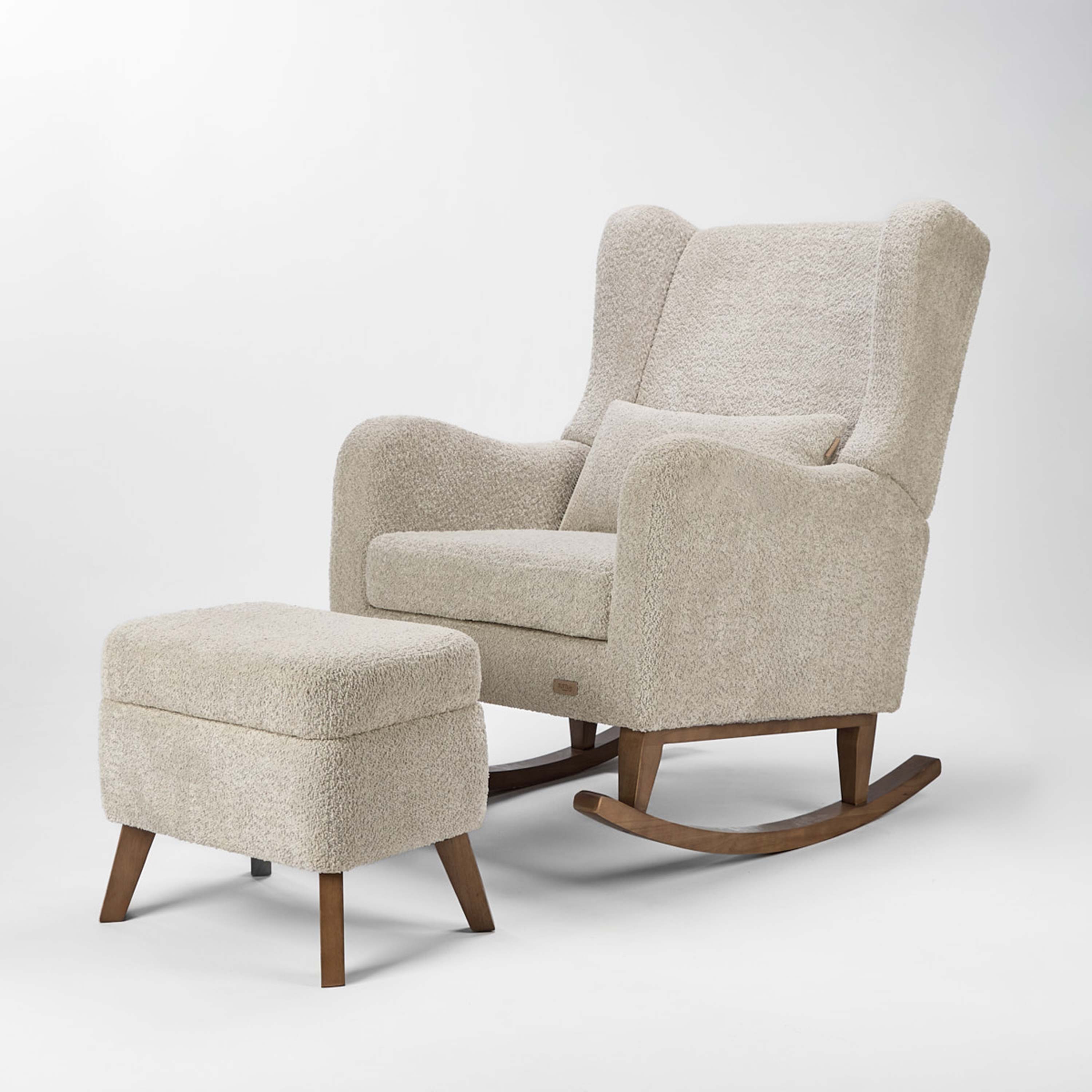 Tutti Bambini Harper Wingback Rocking Chair & Foot Stool - Teddy Mushroom