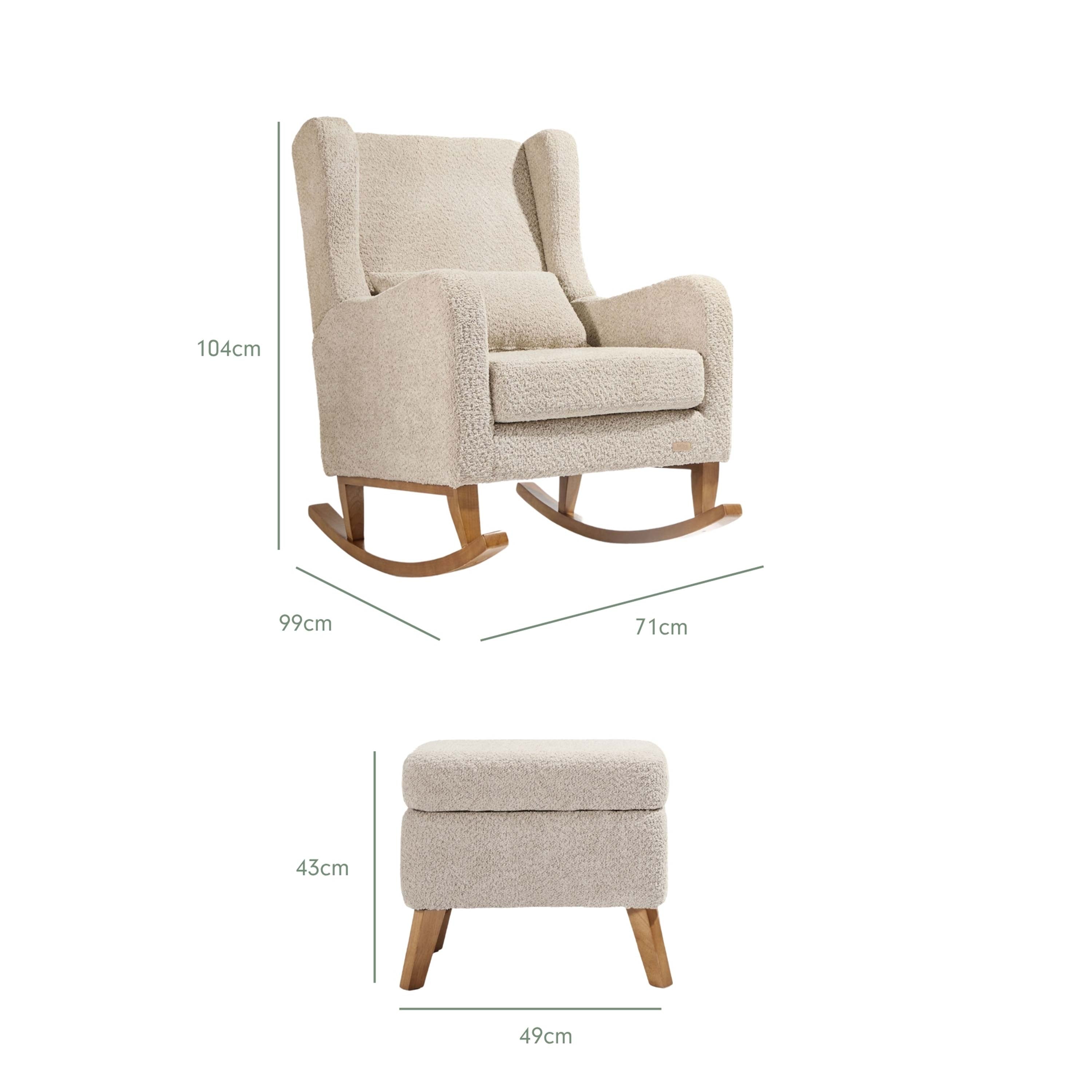 Tutti Bambini Harper Wingback Rocking Chair & Foot Stool - Teddy Mushroom