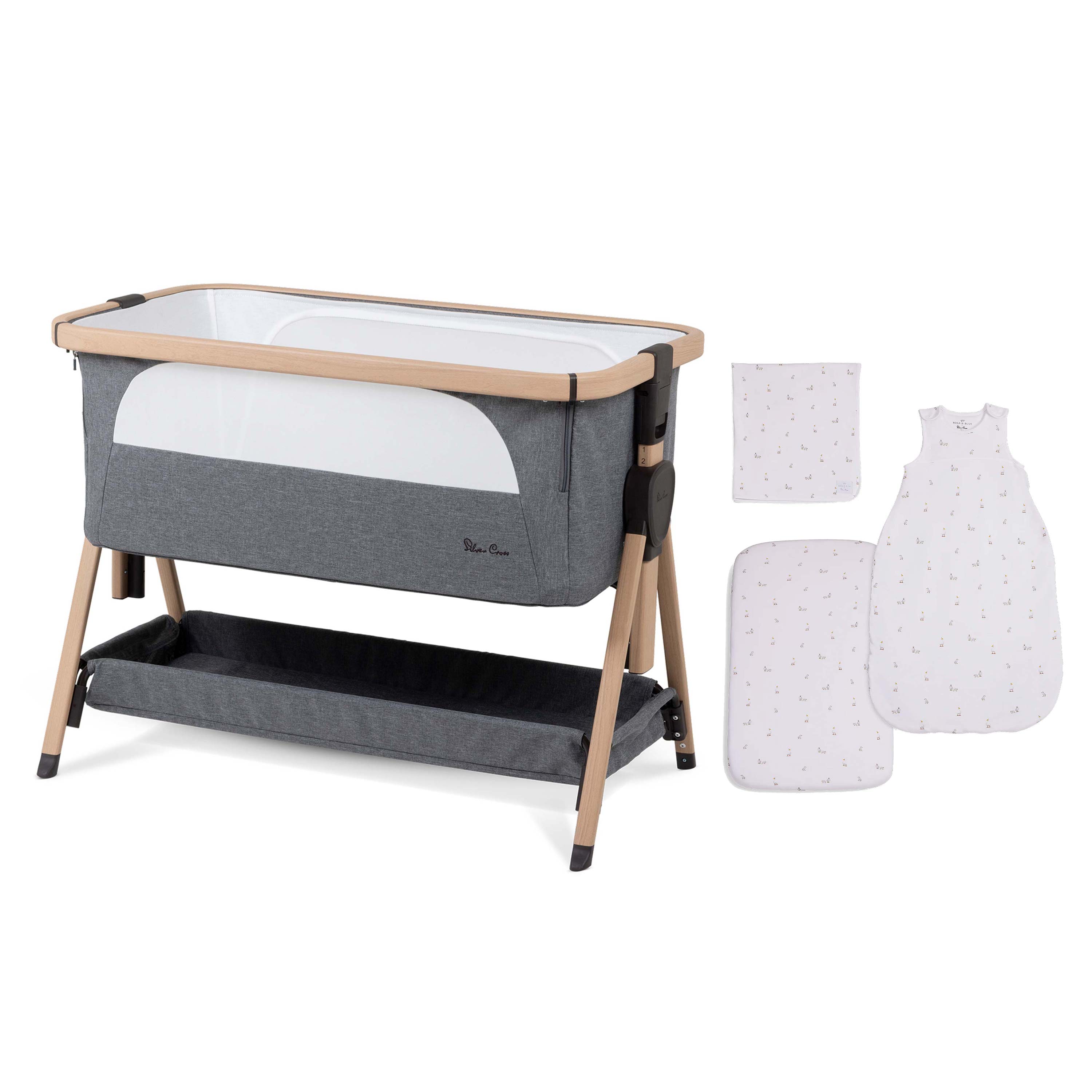 Silver Cross Lunar Bedside Crib & Bedding Set – Whisper Grey