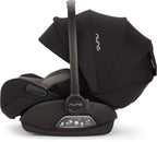 Black Nuna Arra Flex car seat side view with canopy on a white background