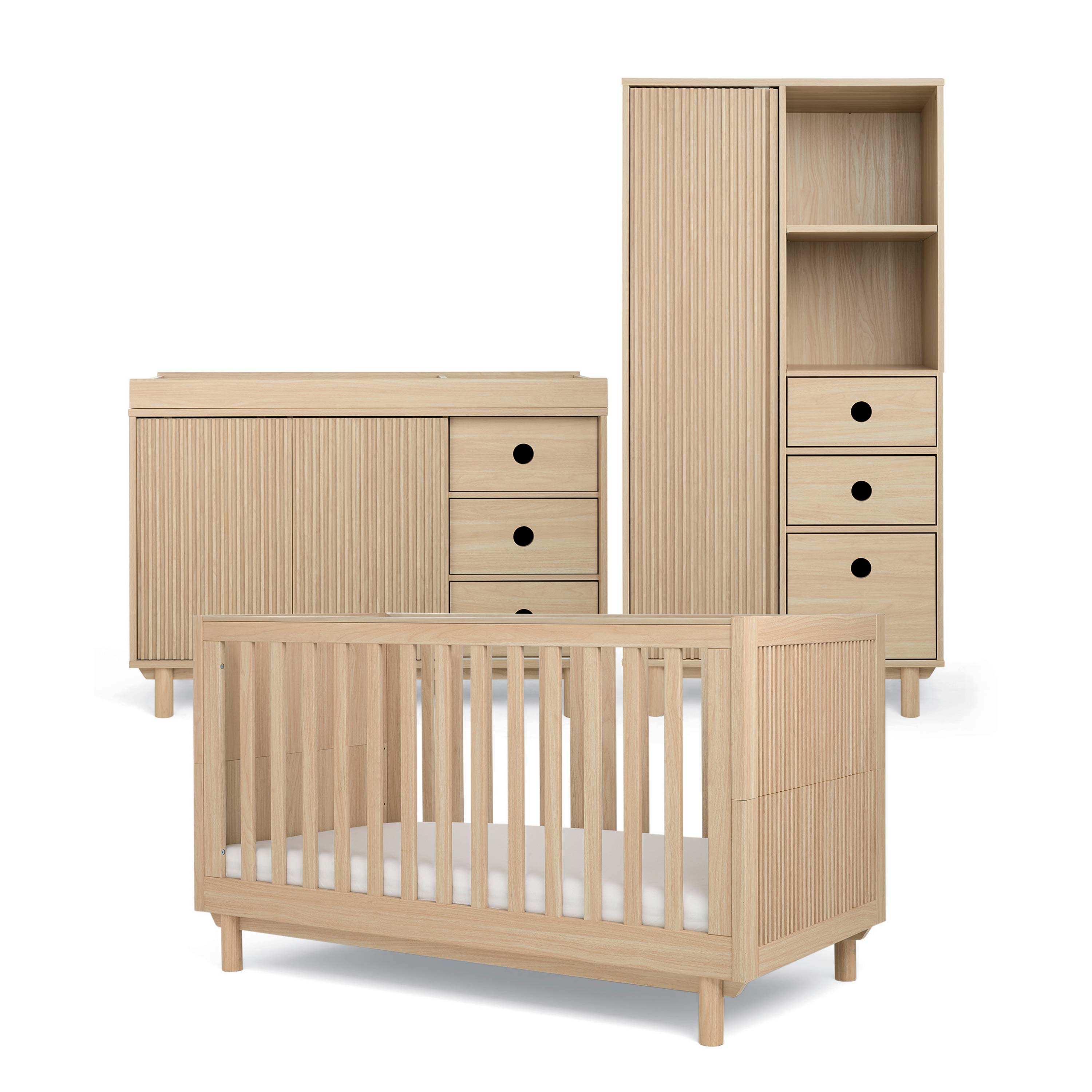 Mamas & Papas Oska 3 Piece Cotbed Range With Wide Dresser Changer & Wardrobe - Oak