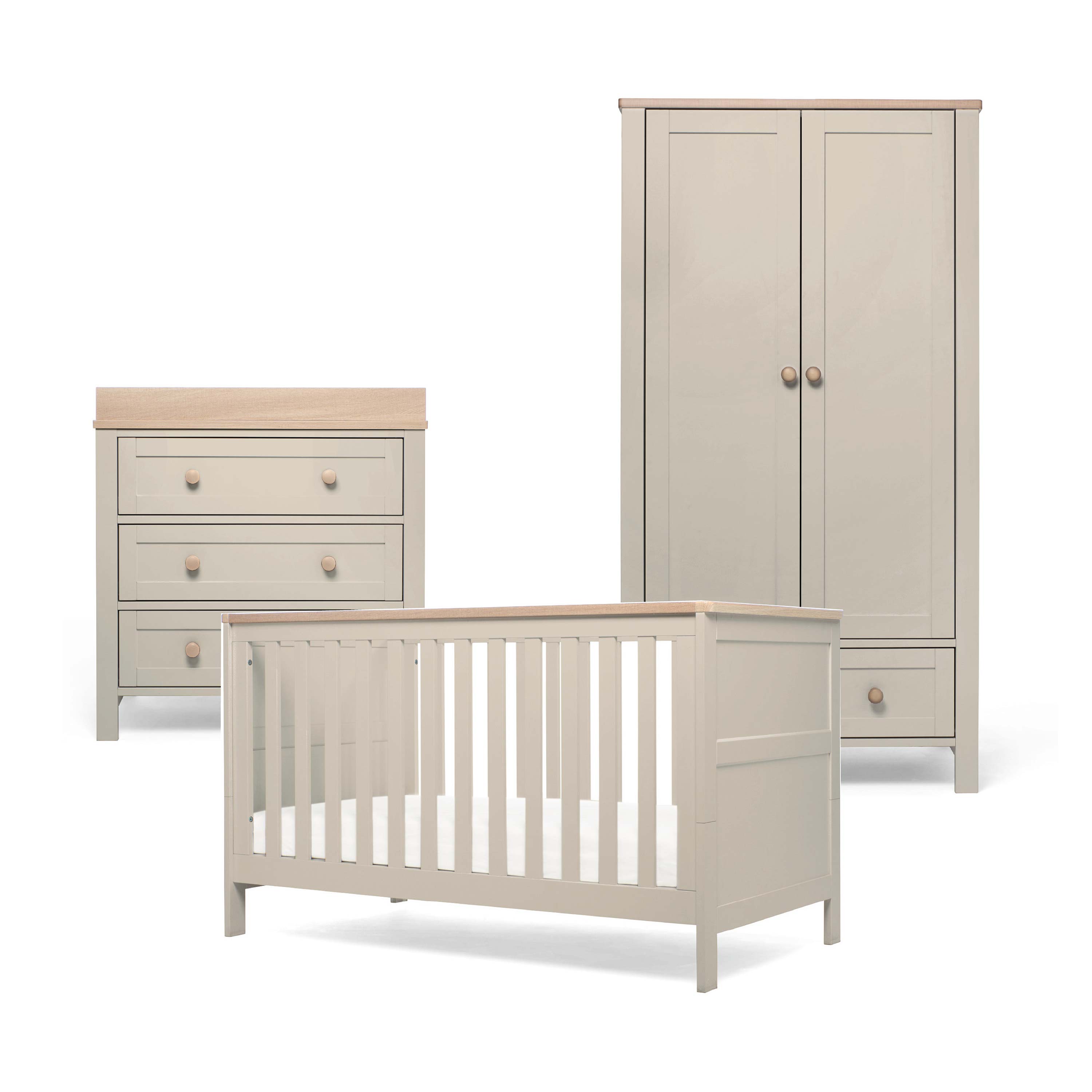 Mamas & Papas Wedmore 3 Piece Nursery Furniture Set - Cot Bed, Dresser & Wardrobe | Pebble Grey