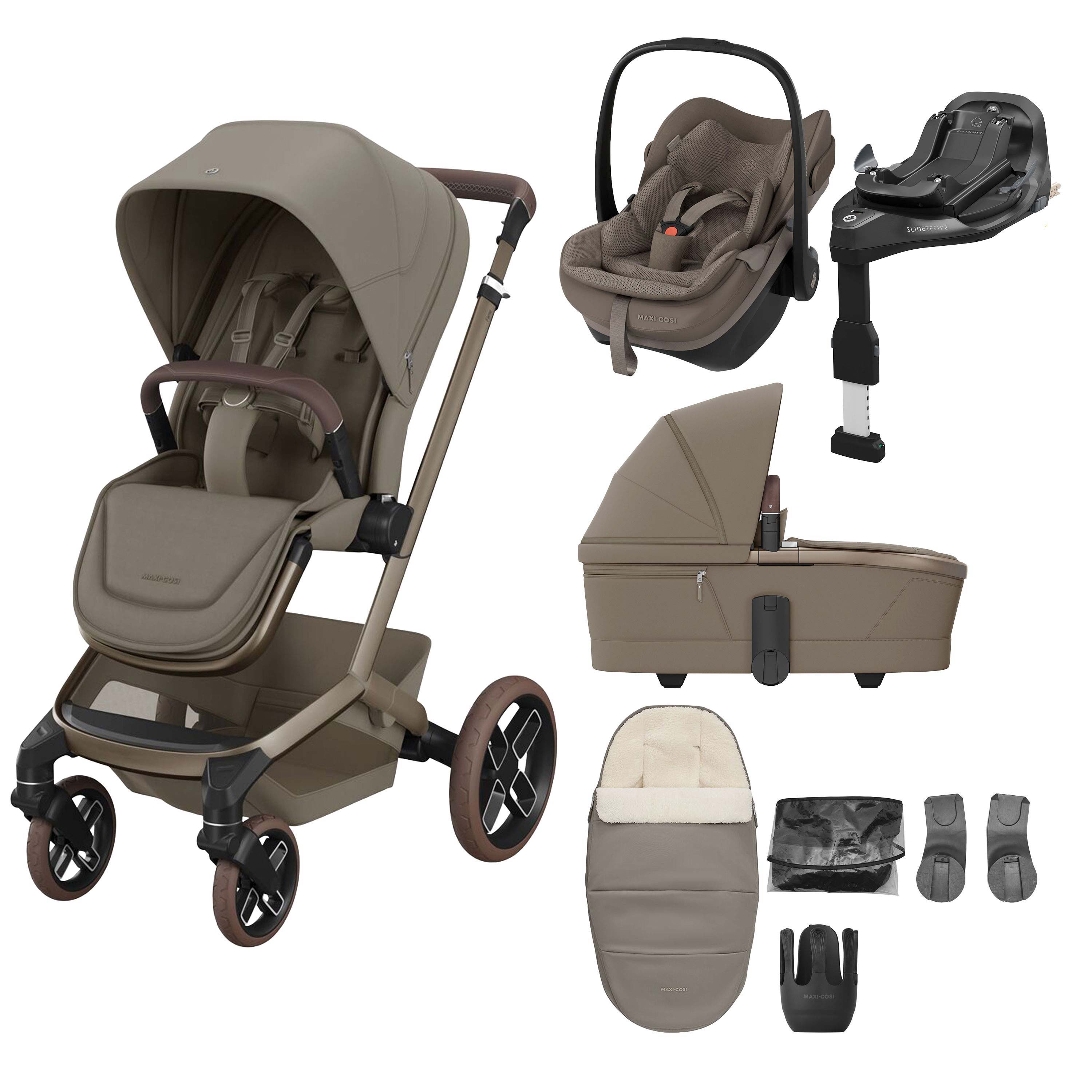 Maxi Cosi Fame 8 Piece Premium Travel System Bundle - Oak Truffle
