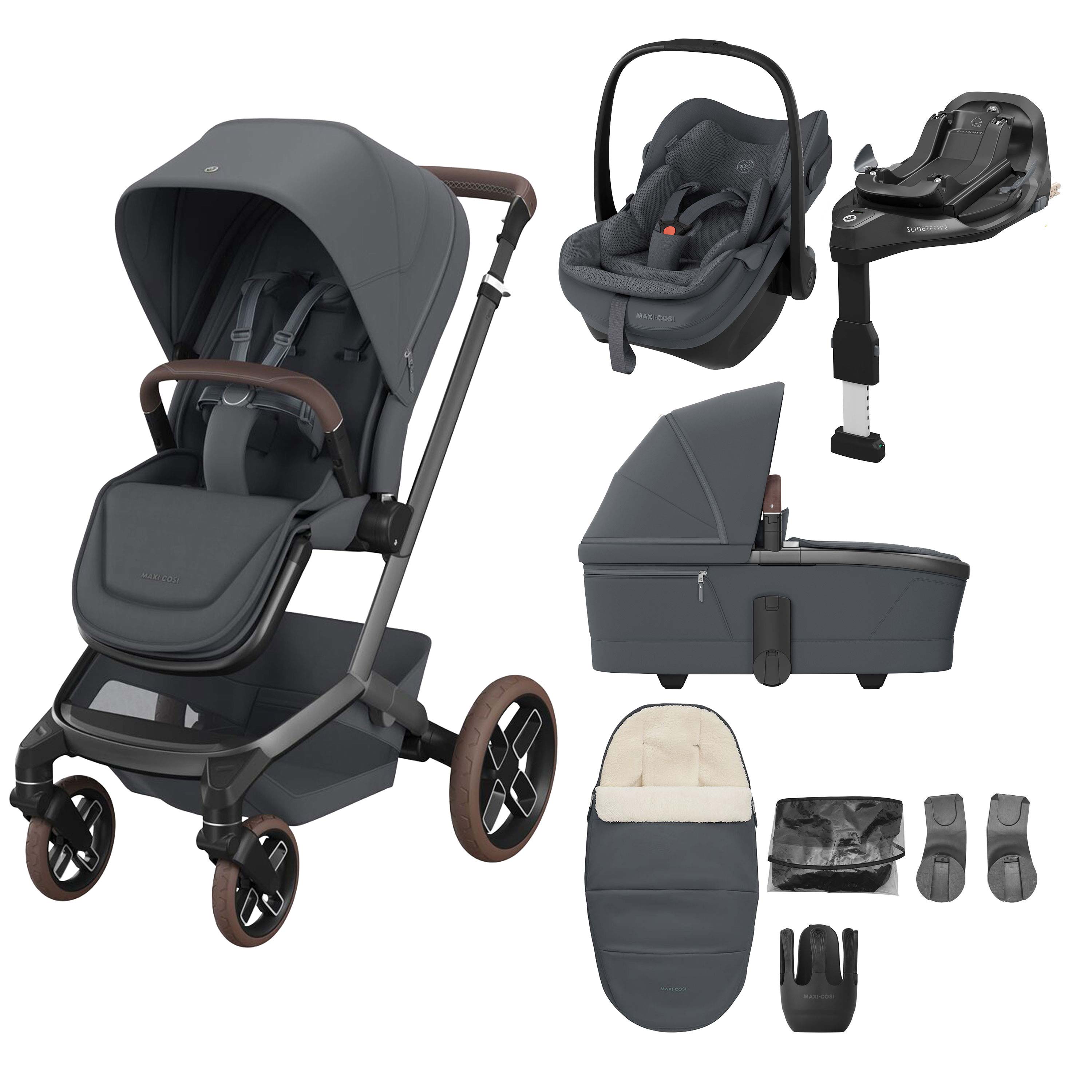 Maxi Cosi Fame 8 Piece Premium Travel System Bundle - Moon Graphite