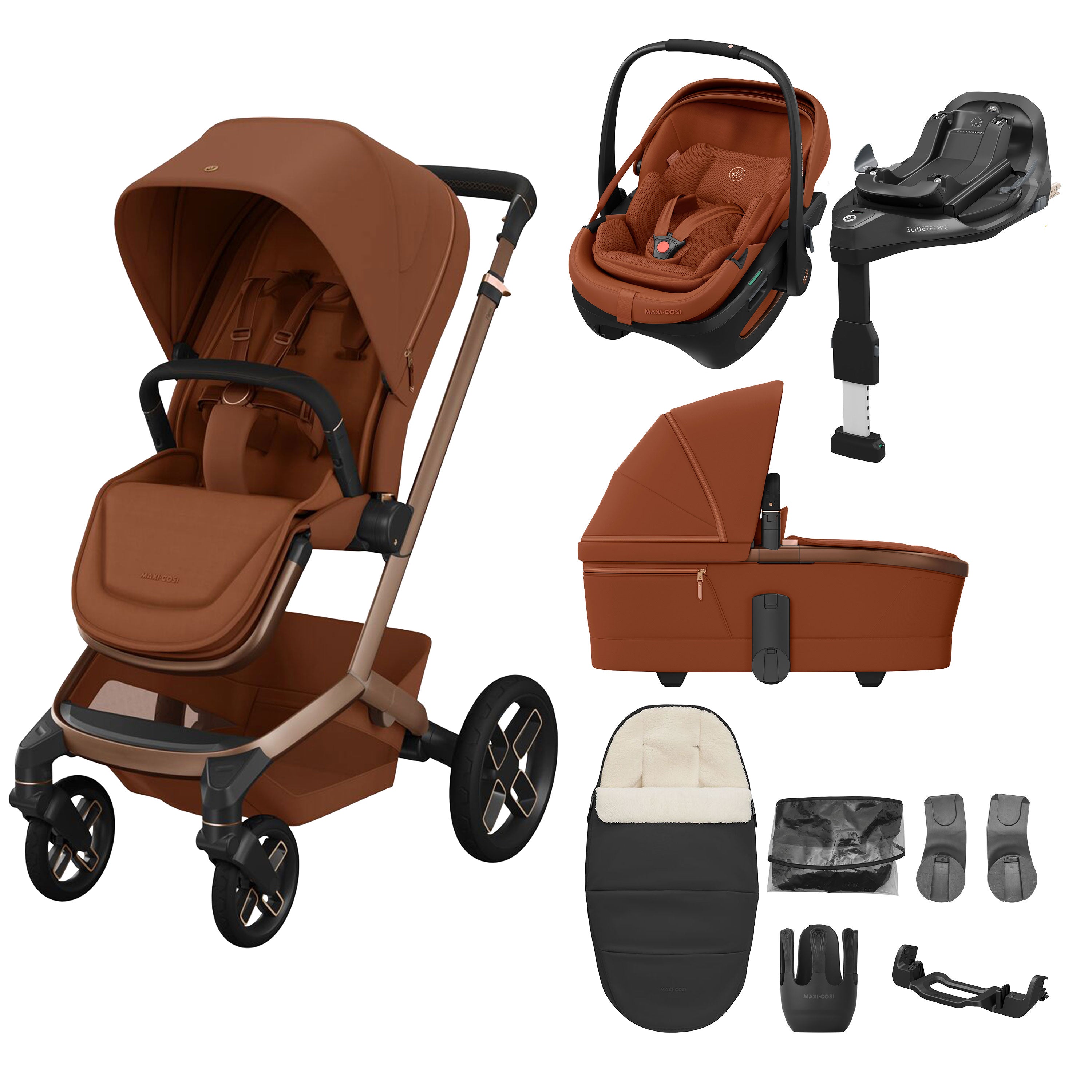 Maxi Cosi Fame 8 Piece Ultimate Travel System Bundle - Copper Terra