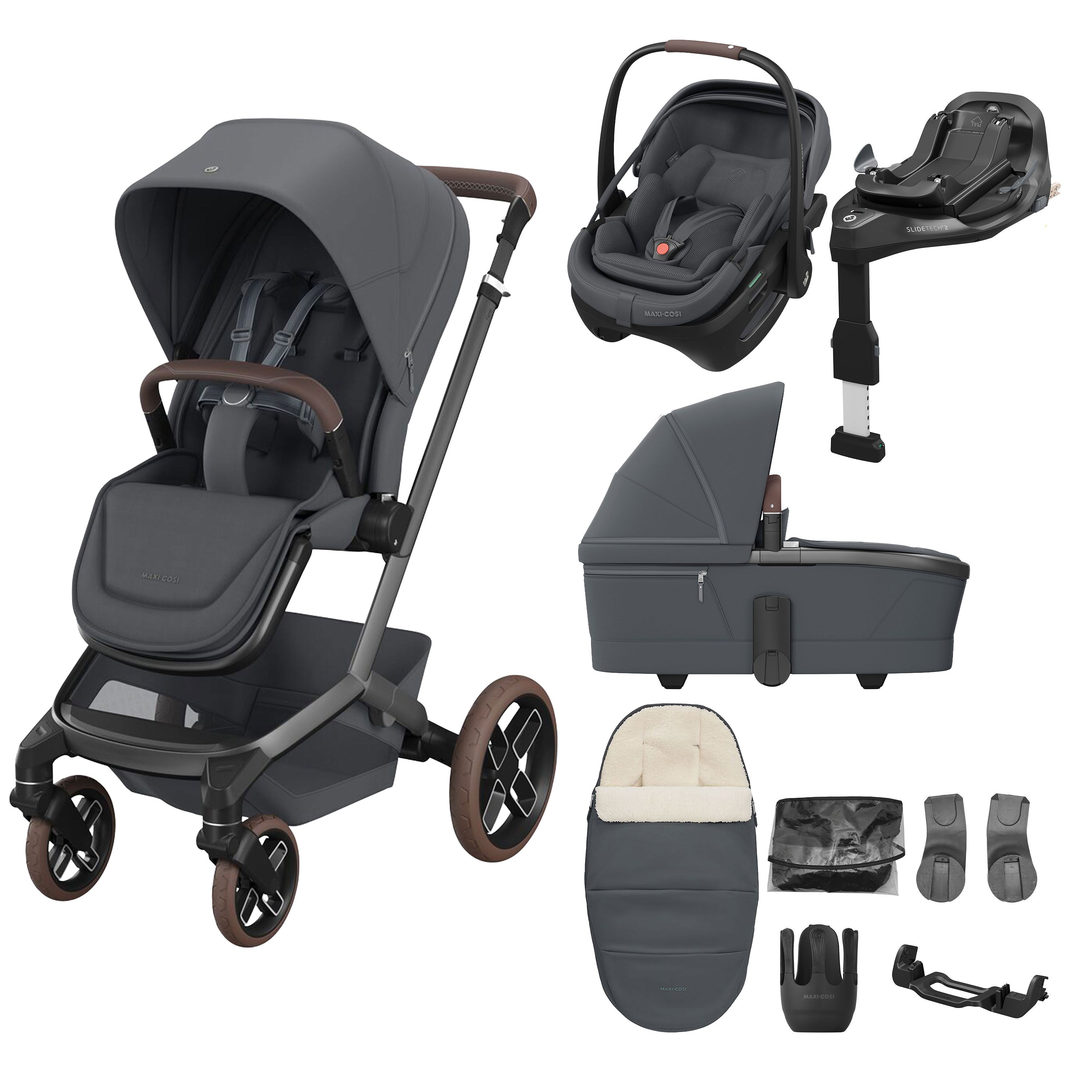 Maxi Cosi Fame 8 Piece Ultimate Travel System Bundle - Moon Graphite