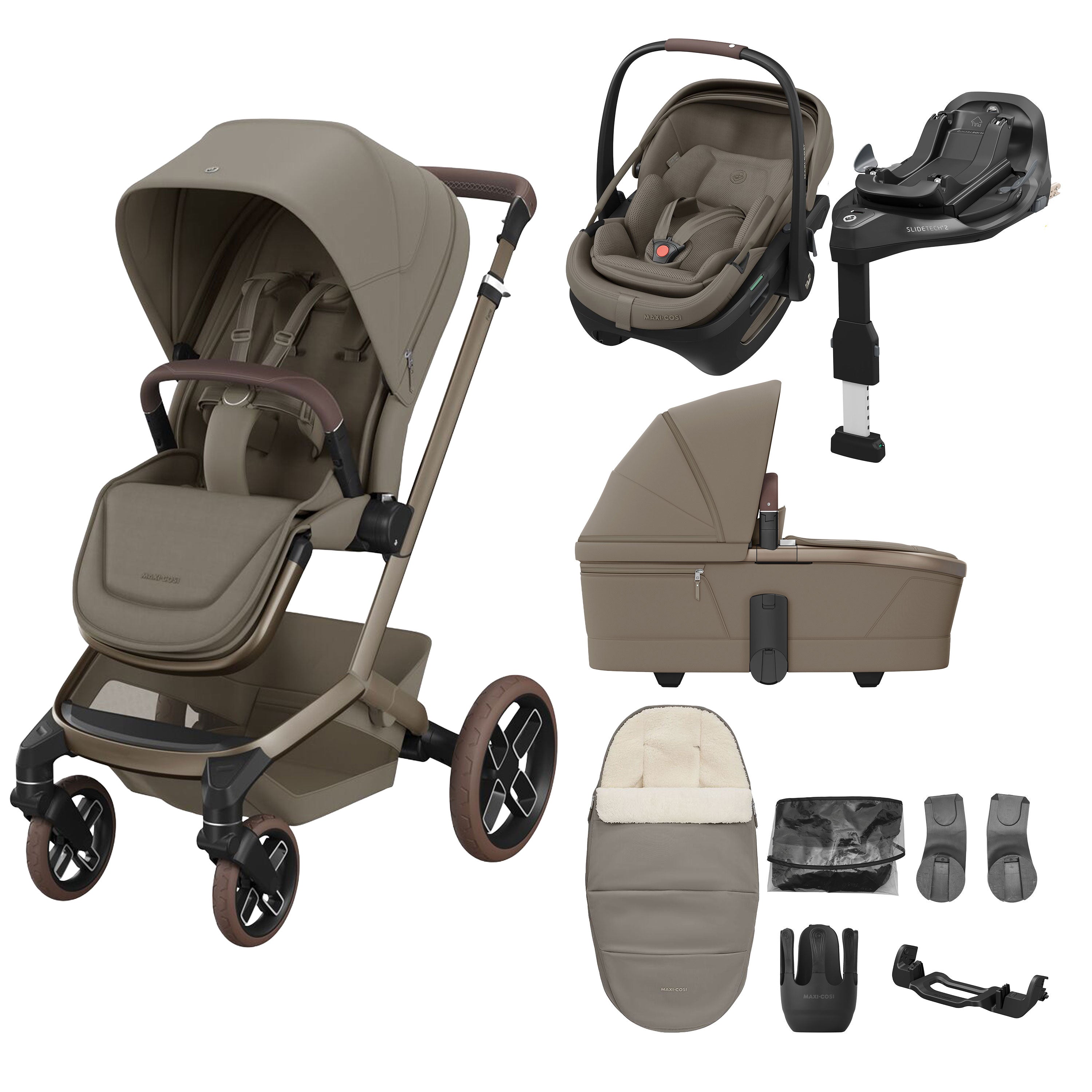 Maxi Cosi Fame 8 Piece Ultimate Travel System Bundle - Oak Truffle