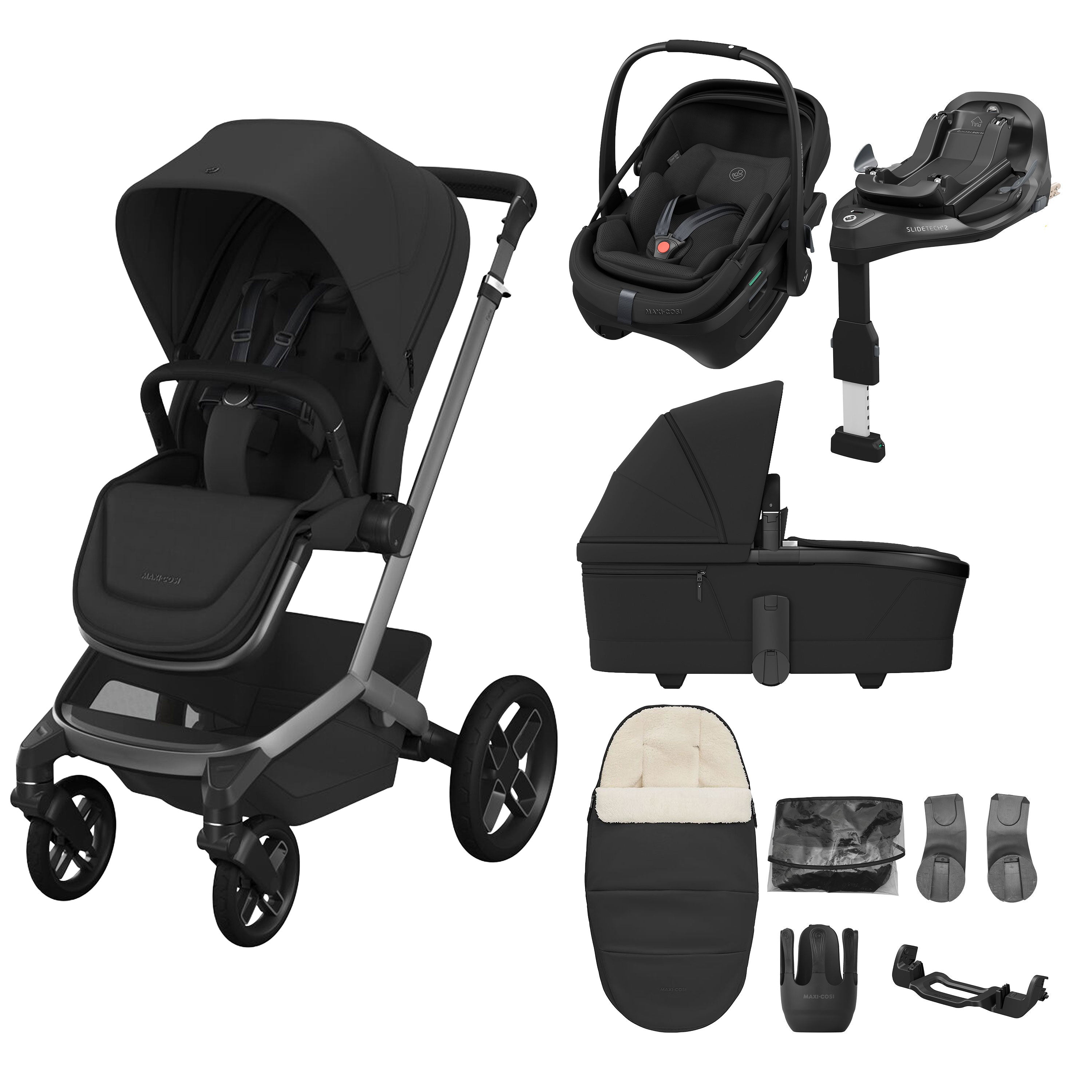 Maxi Cosi Fame 8 Piece Ultimate Travel System Bundle - Onyx Black