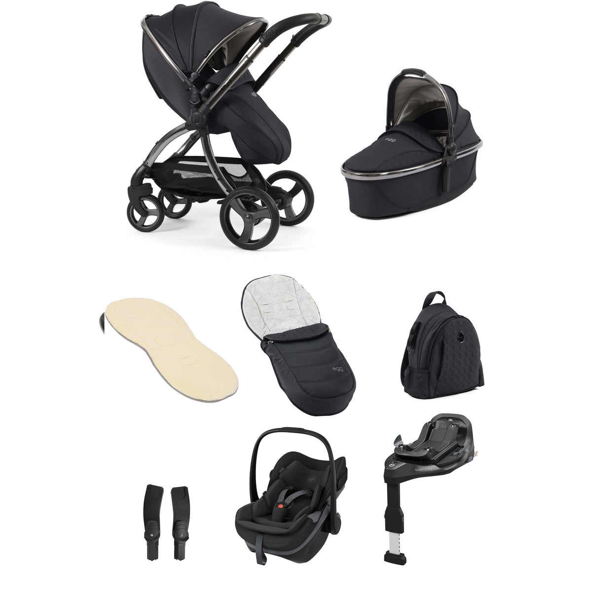 egg3® Stroller Luxury Bundle Carbonite + Pebble Slide Pro Car Seat & Base