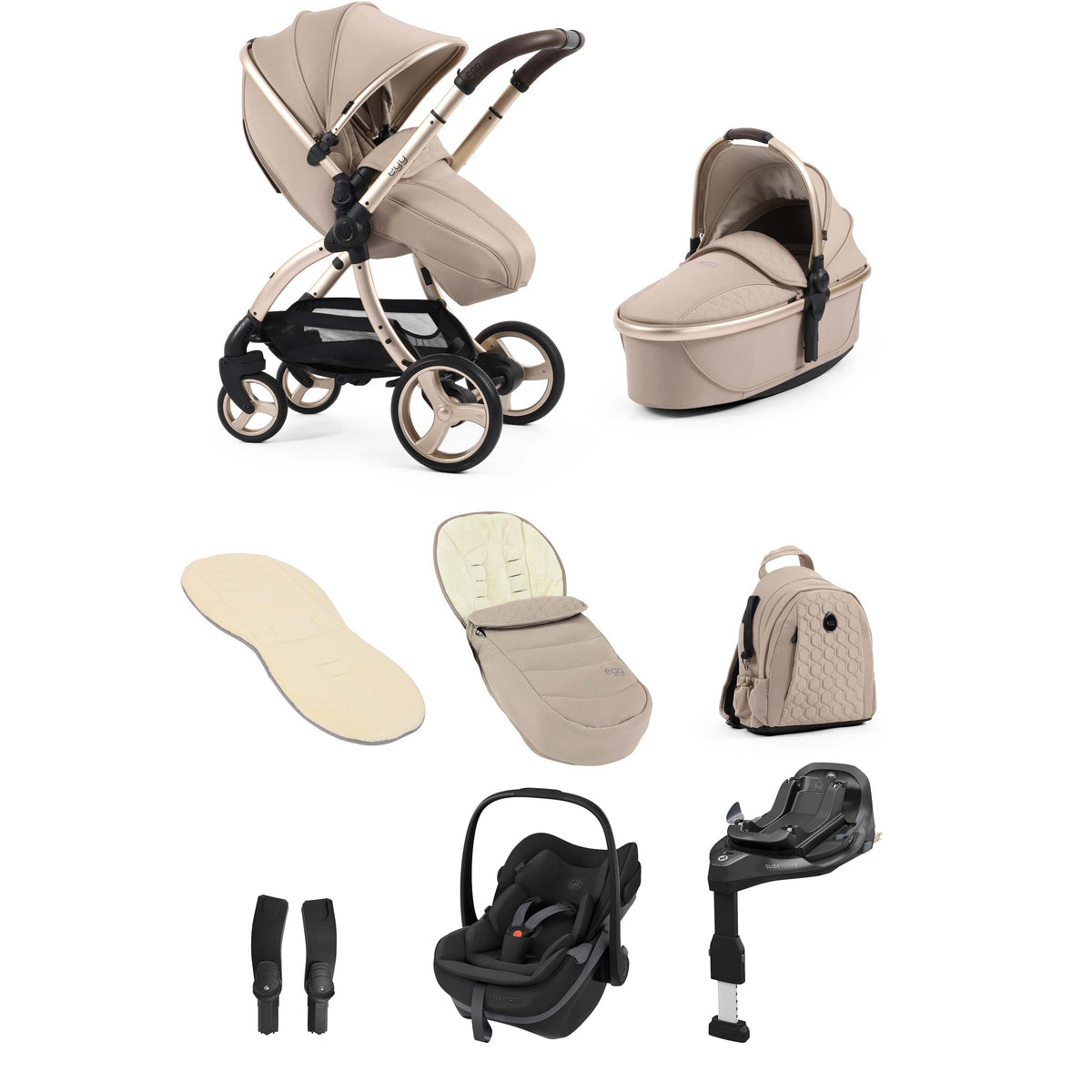 egg3® Stroller Luxury Bundle Feather + Pebble Slide Pro Car Seat & Base