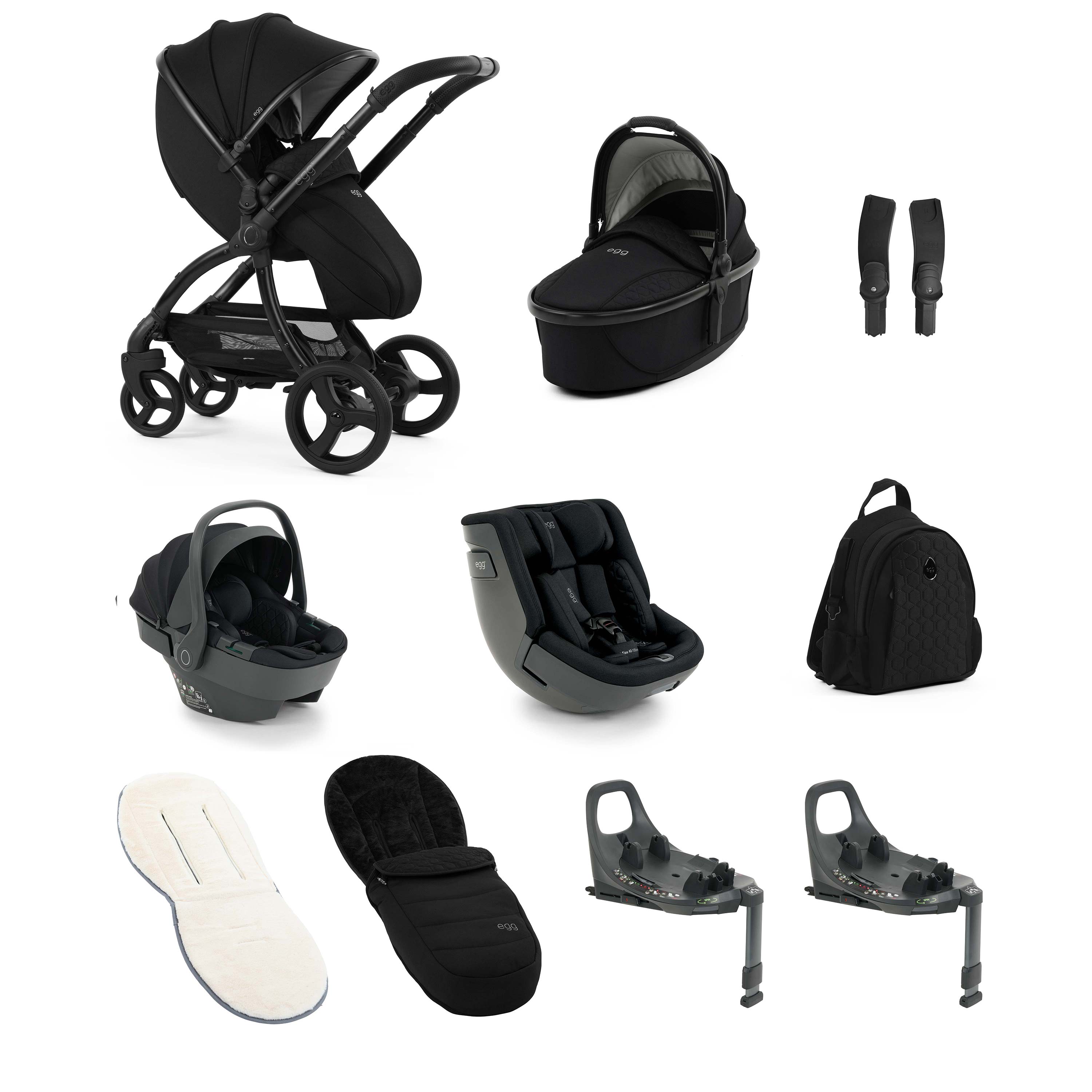 egg3 Stroller Luxury Bundle with Shell 360 & Toddler 360 Car Seats – Panther