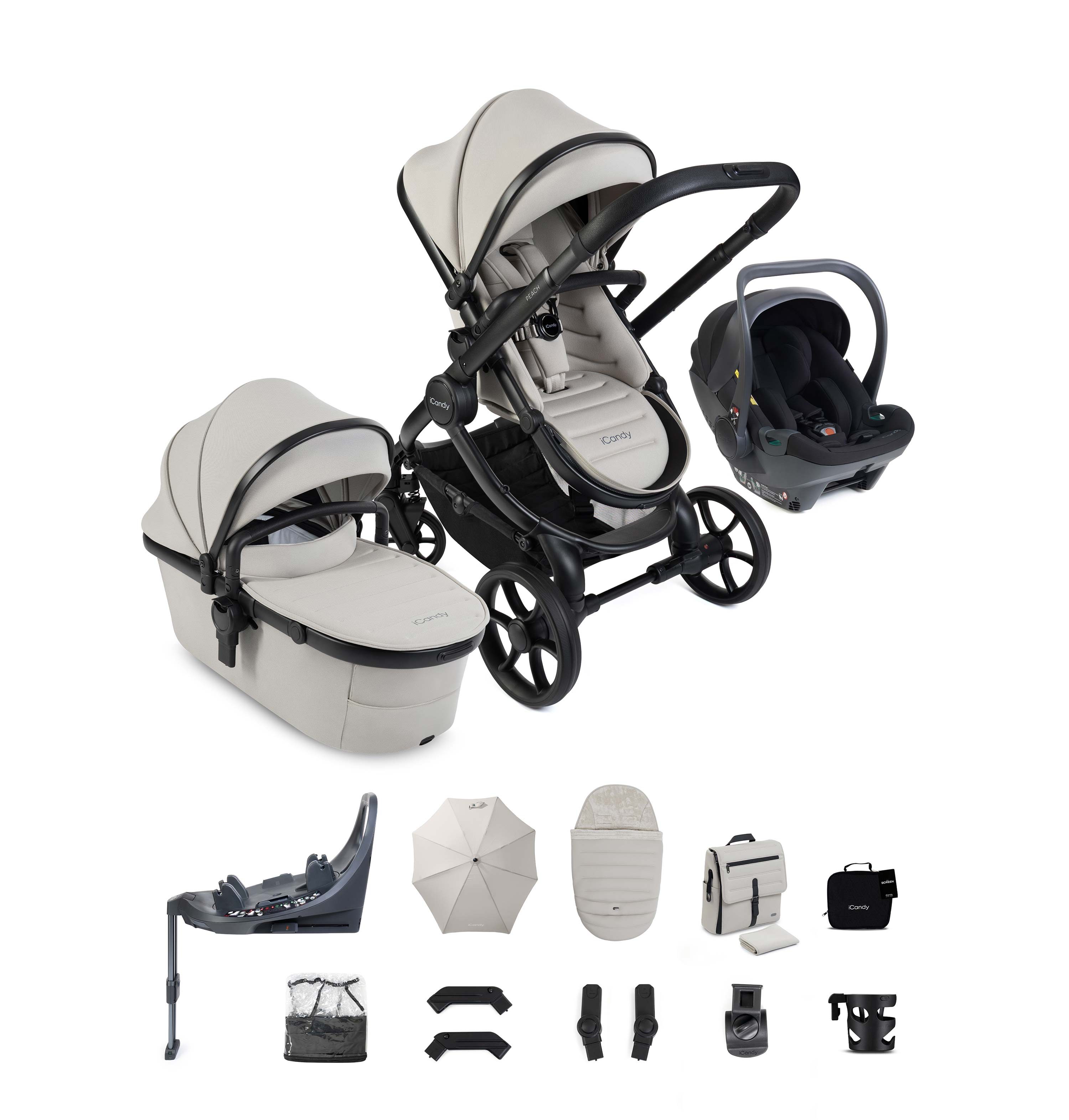 iCandy Peach 8 Complete Bundle – Taupe | Cocoon 360 Car Seat Black & Base