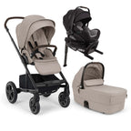 Baby stroller, car seat, and bassinet set on a white background